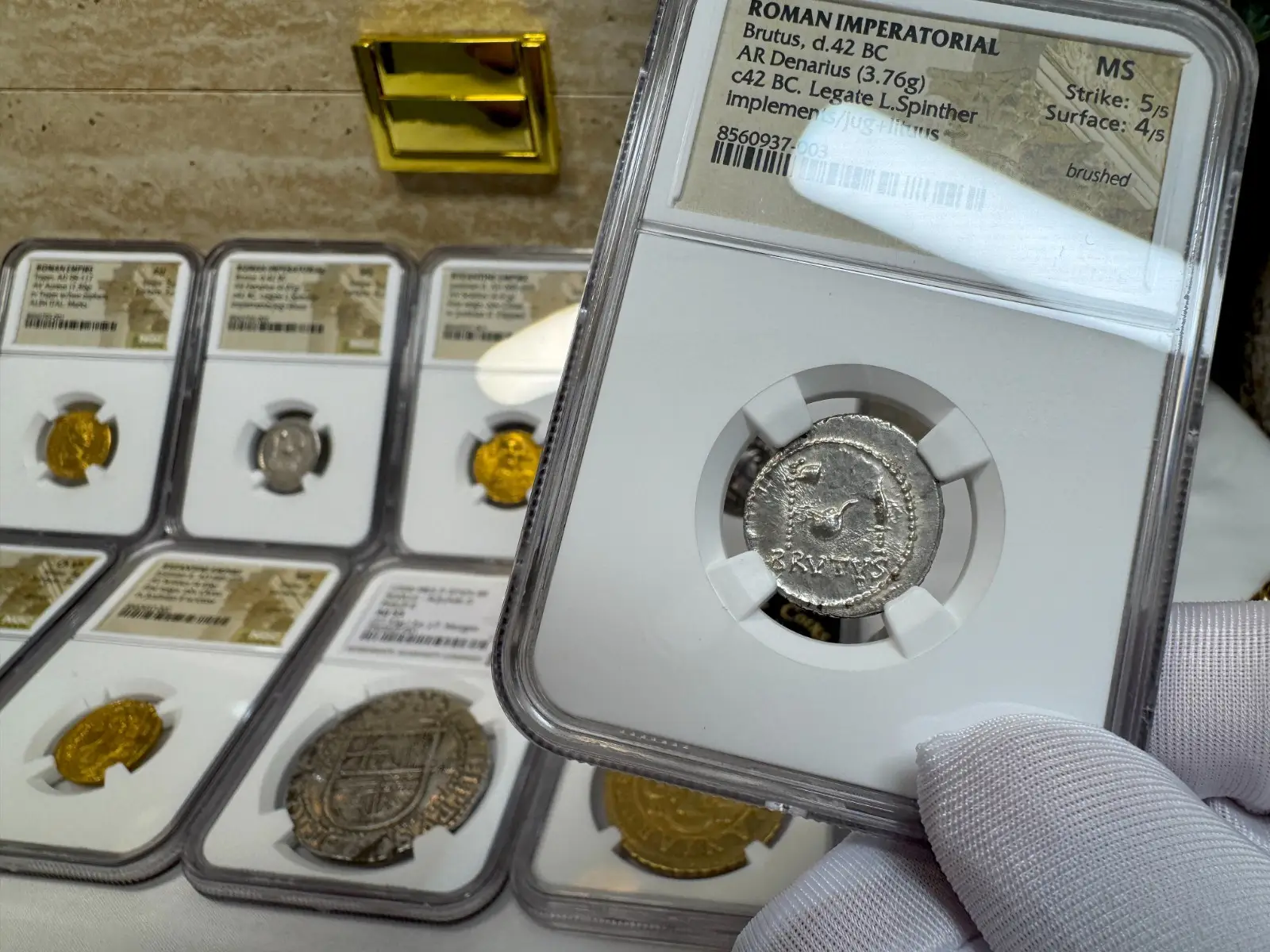 NGC MS! Roman Imperatorial "Brutus" 42BC Denarius Julius Caesar Military #937-003 13