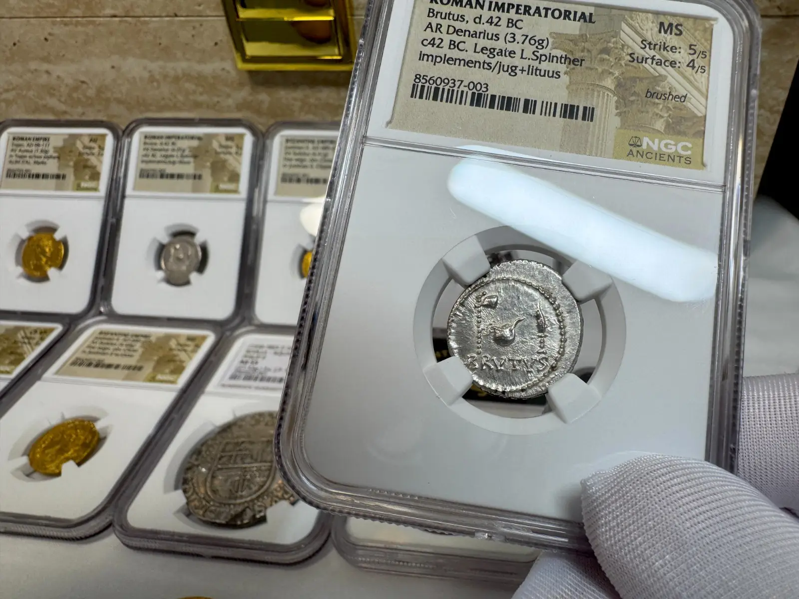 NGC MS! Roman Imperatorial "Brutus" 42BC Denarius Julius Caesar Military #937-003 7