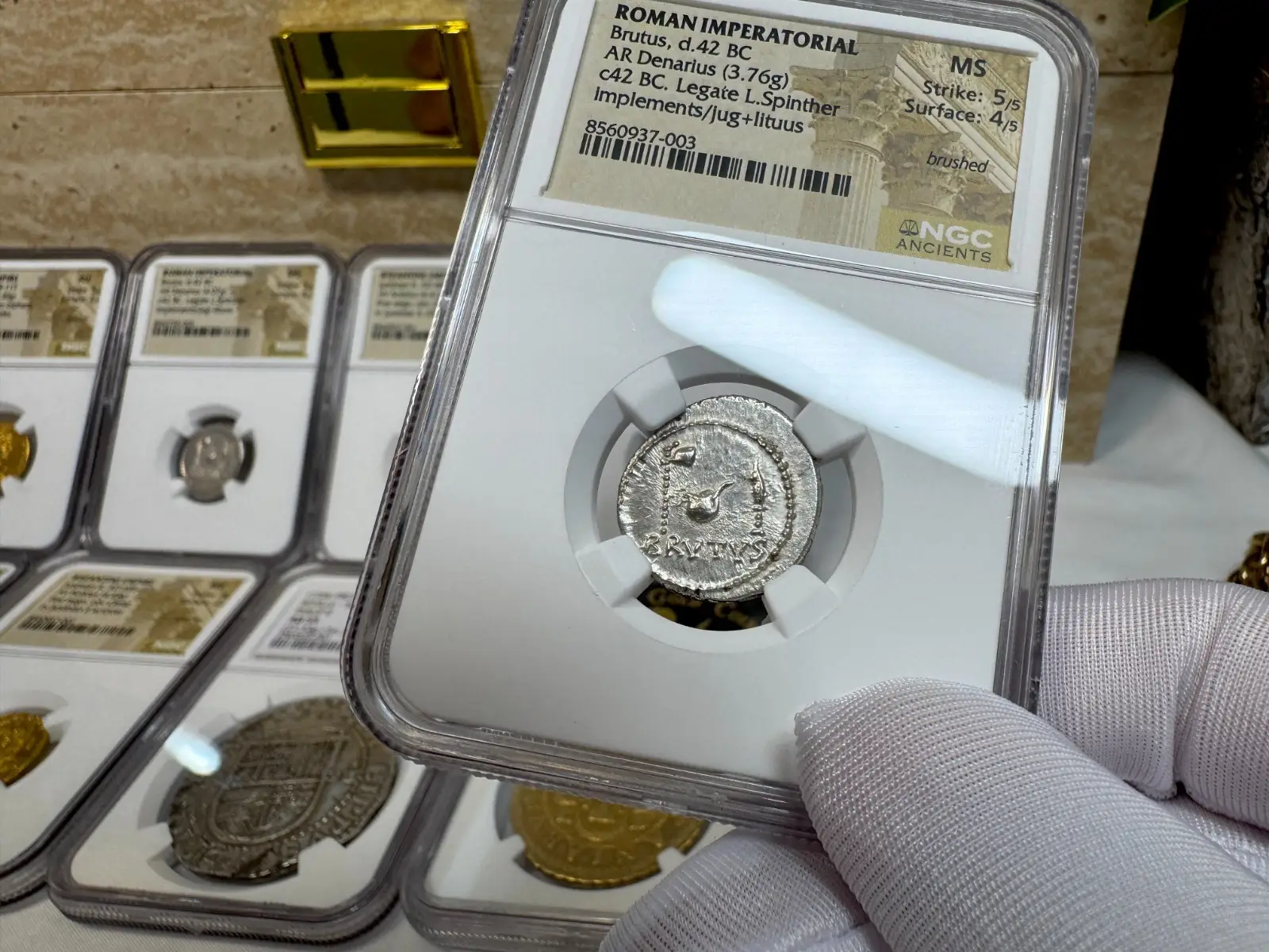 NGC MS! Roman Imperatorial "Brutus" 42BC Denarius Julius Caesar Military #937-003 3