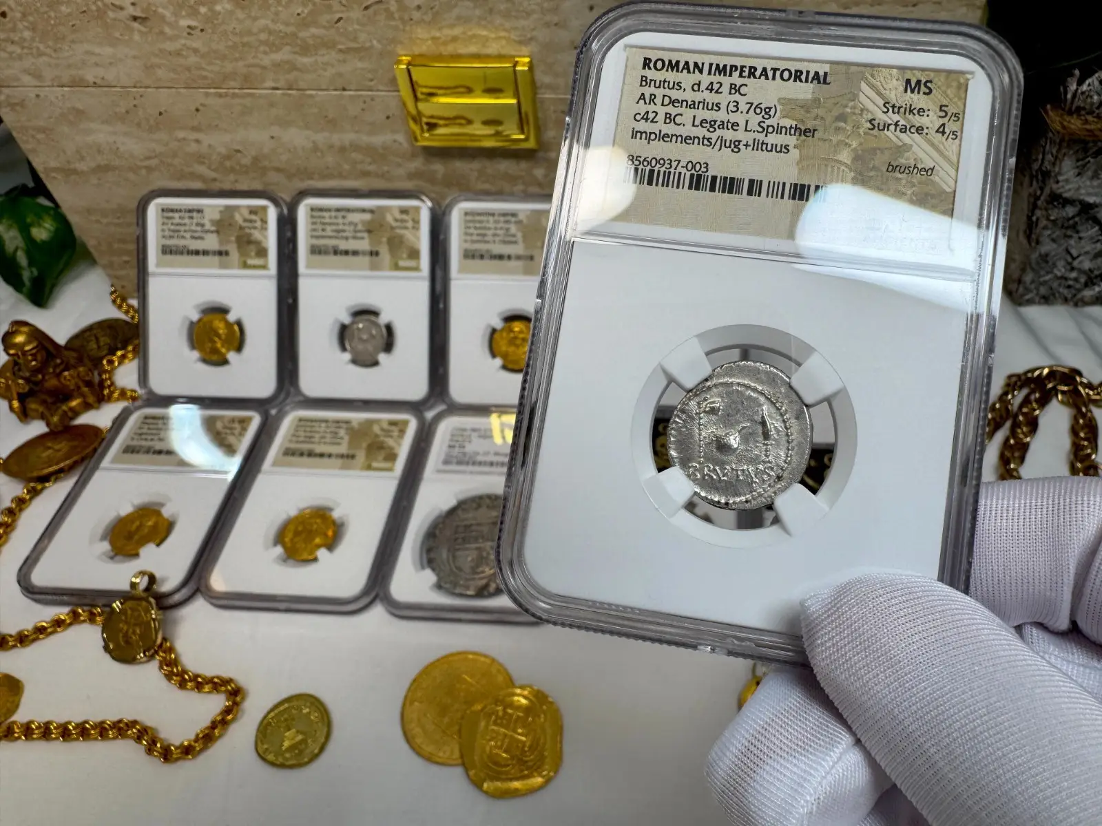 NGC MS! Roman Imperatorial "Brutus" 42BC Denarius Julius Caesar Military #937-003 15