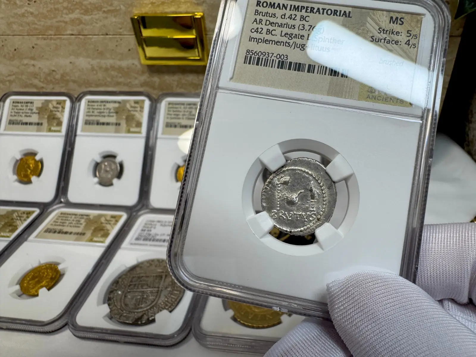 NGC MS! Roman Imperatorial "Brutus" 42BC Denarius Julius Caesar Military #937-003 14