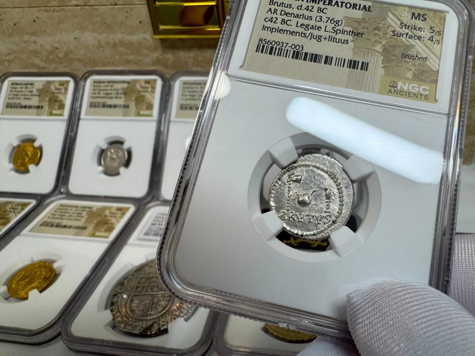 NGC MS! Roman Imperatorial "Brutus" 42BC Denarius Julius Caesar Military #937-003 12
