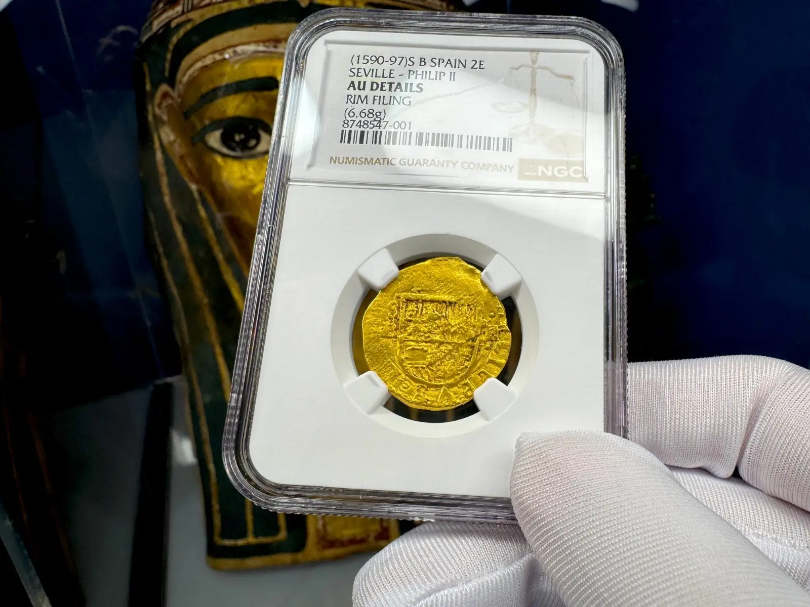 Spain 2 Escudos 1590-97 Philip III NGC AU *TO BE PENDANT* 4