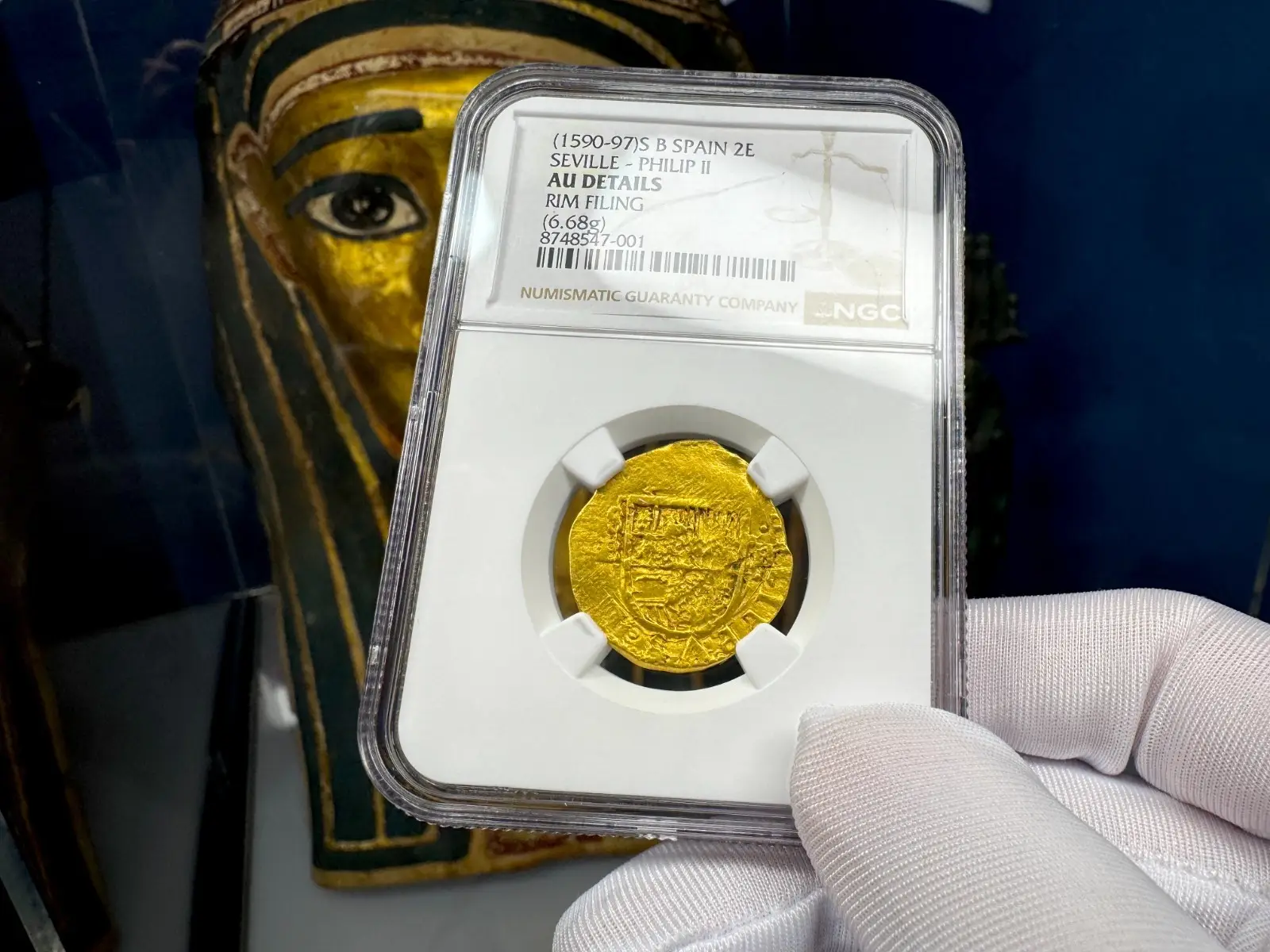Spain 2 Escudos 1590-97 Philip III NGC AU *TO BE PENDANT* 5