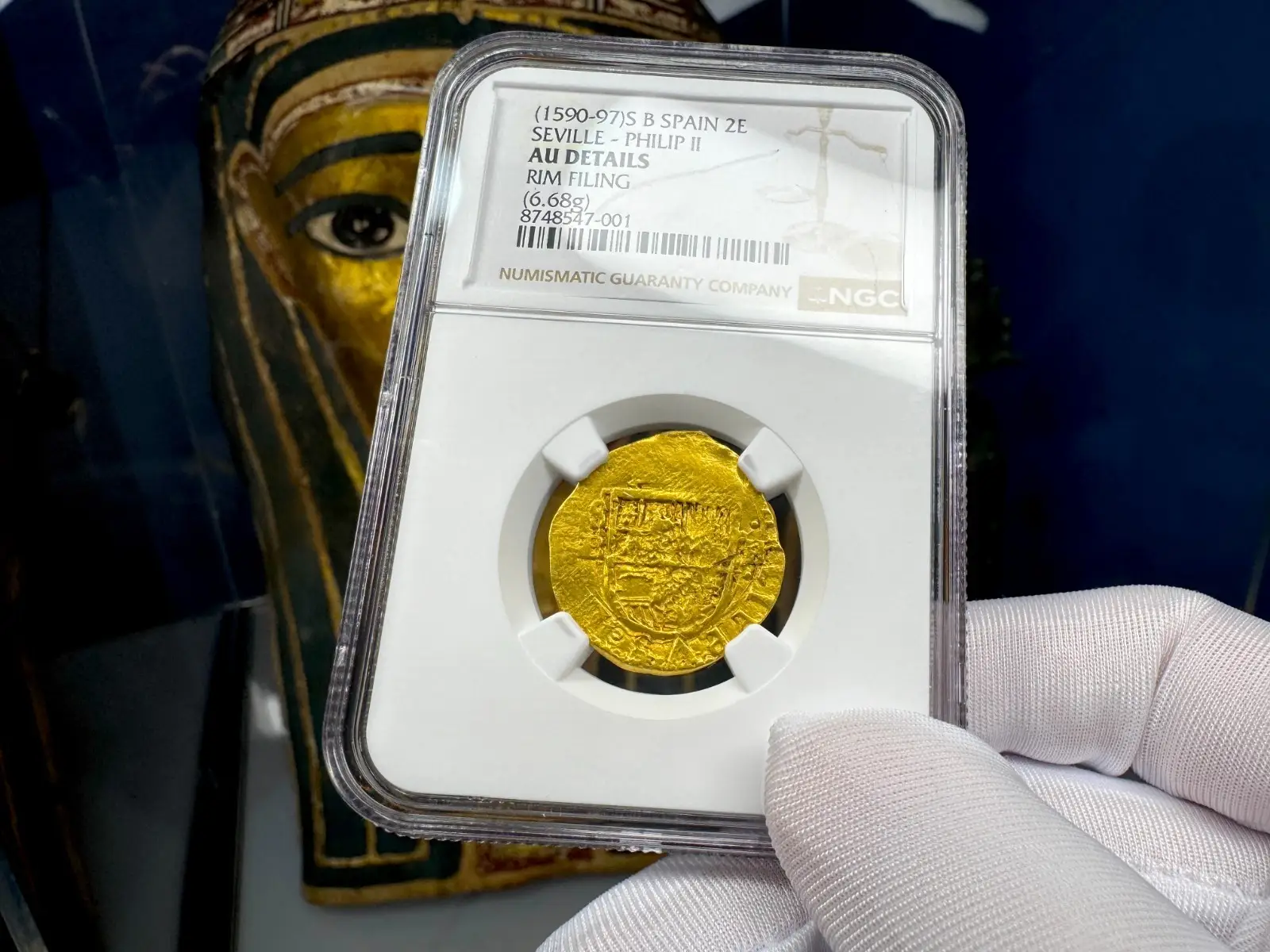 Spain 2 Escudos 1590-97 Philip III NGC AU *TO BE PENDANT* 8