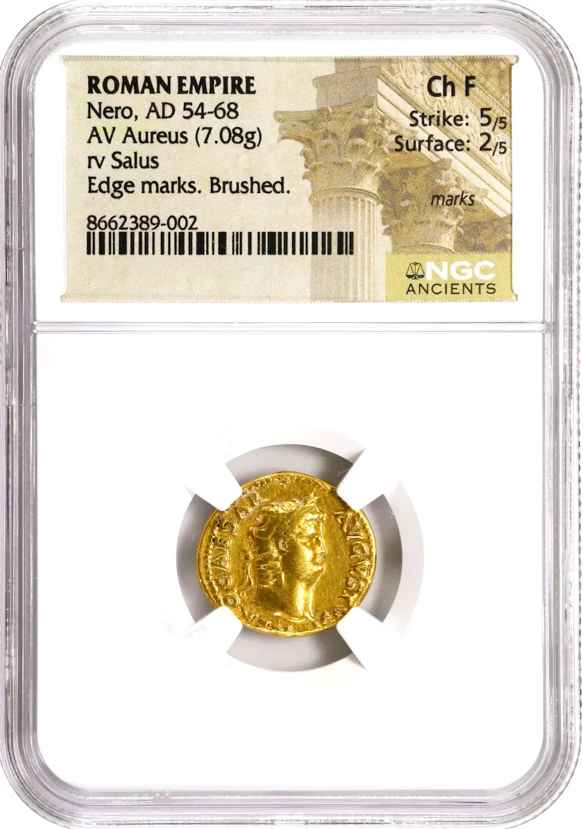 Roman Empire "Nero- 6th of 12 Caesars" 54-68AD NGC CH F #389-002 2