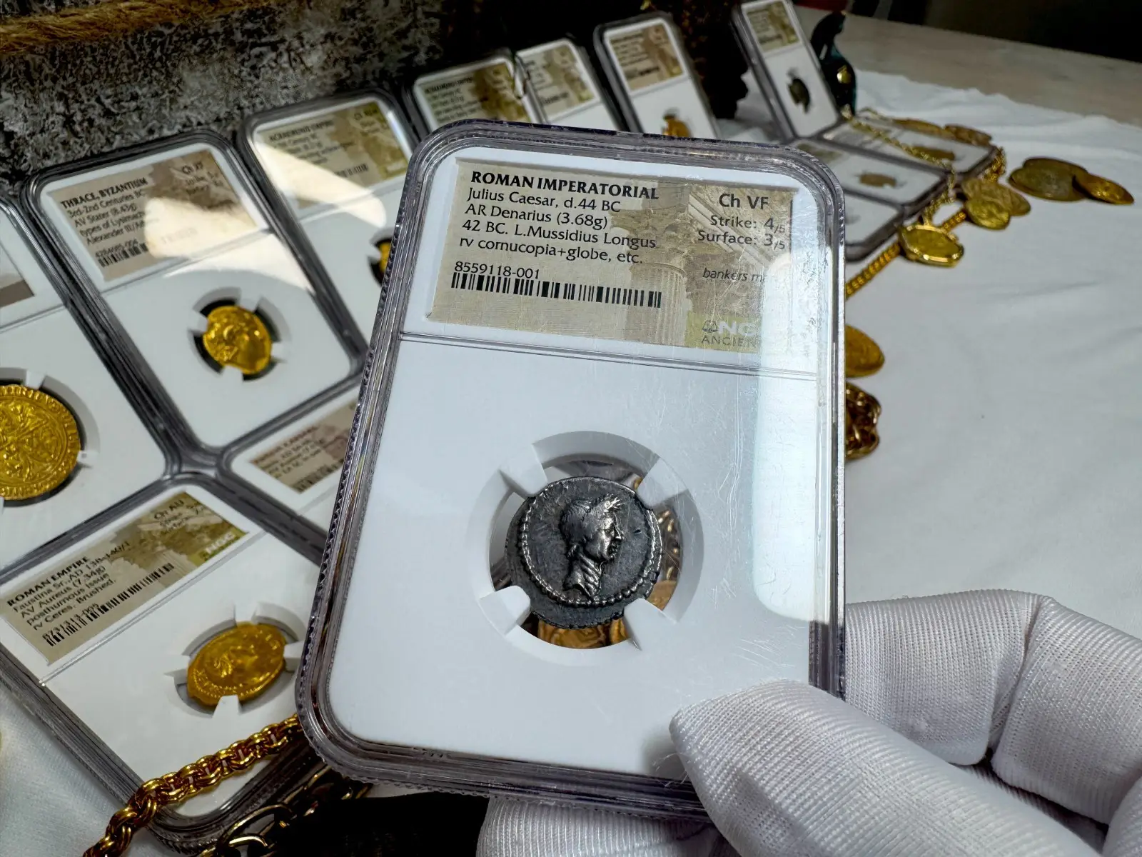 Roman Imperatorial "Julius Caesar- 1st of 12 Caesars" Denarius 44BC NGC Ch VF #118-001 3