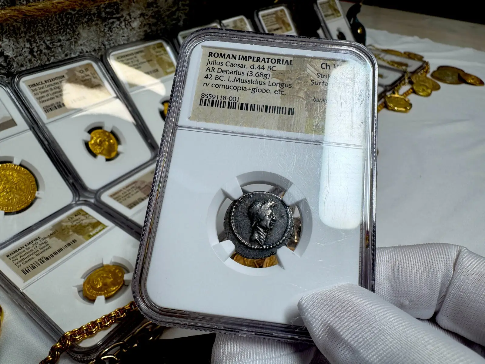Roman Imperatorial "Julius Caesar- 1st of 12 Caesars" Denarius 44BC NGC Ch VF #118-001 8