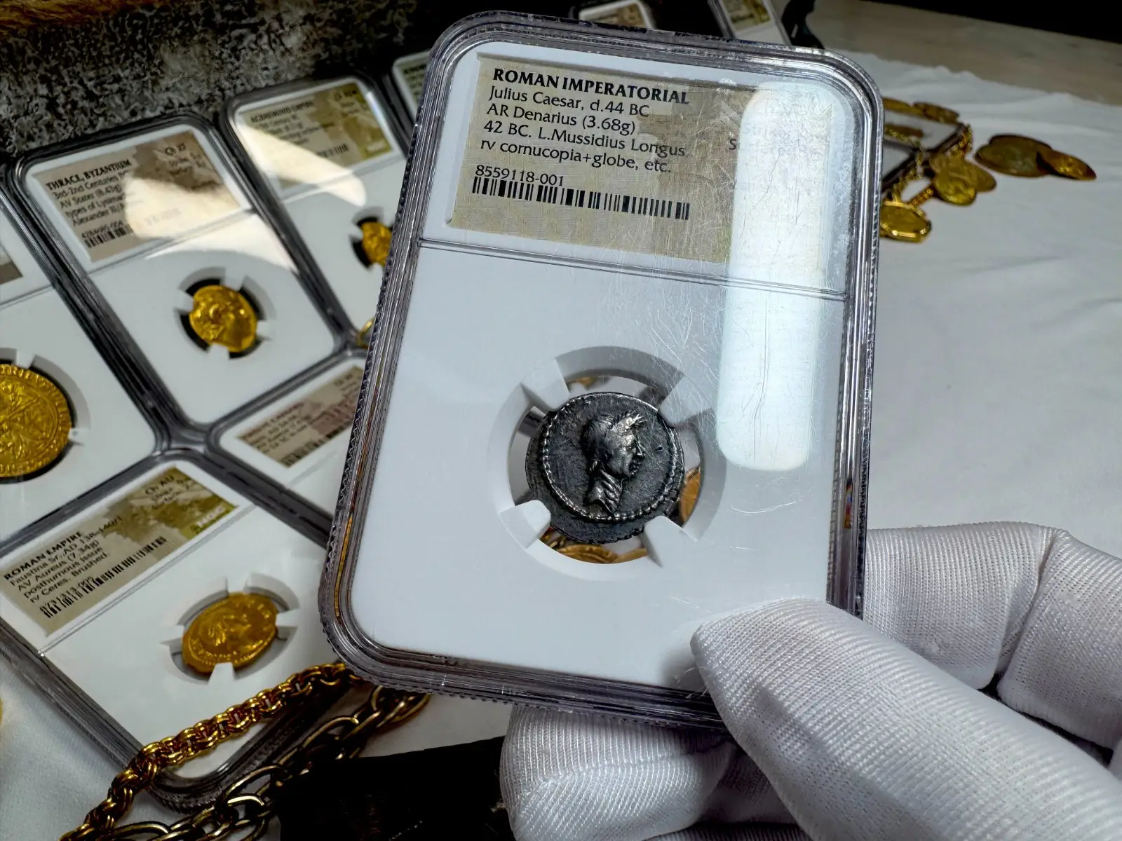 Roman Imperatorial "Julius Caesar- 1st of 12 Caesars" Denarius 44BC NGC Ch VF #118-001 16