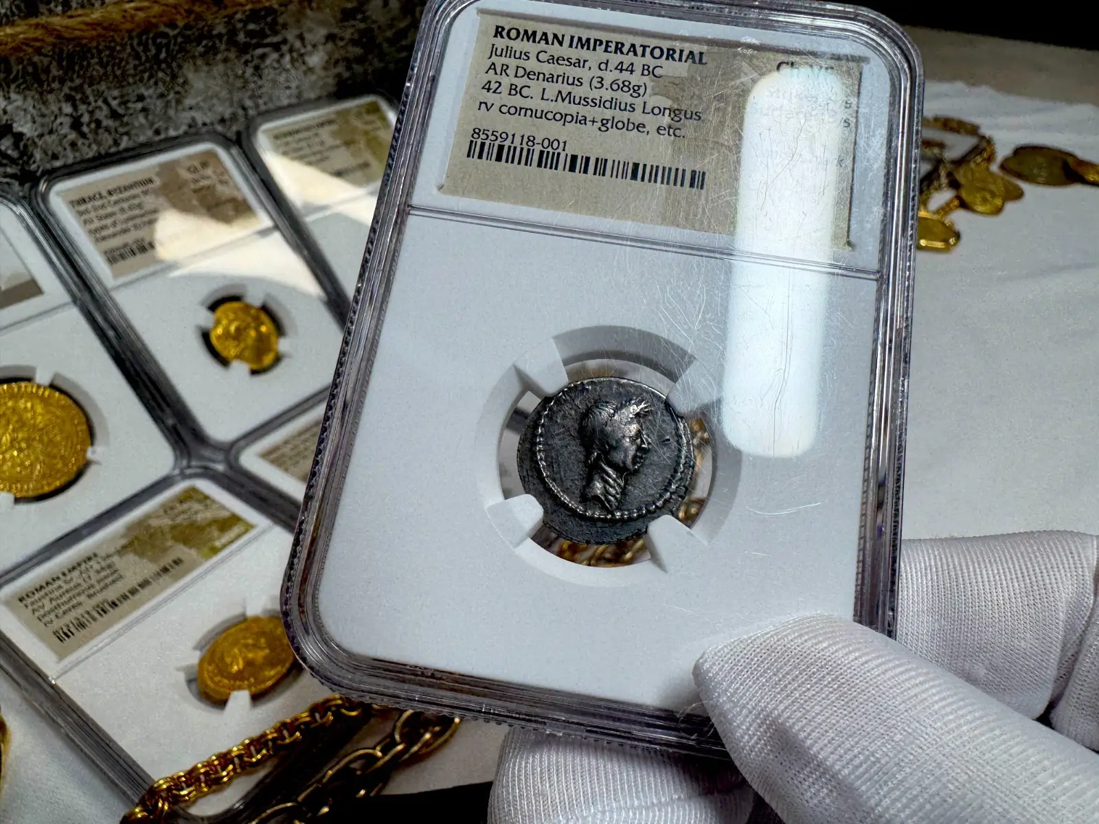 Roman Imperatorial "Julius Caesar- 1st of 12 Caesars" Denarius 44BC NGC Ch VF #118-001 13