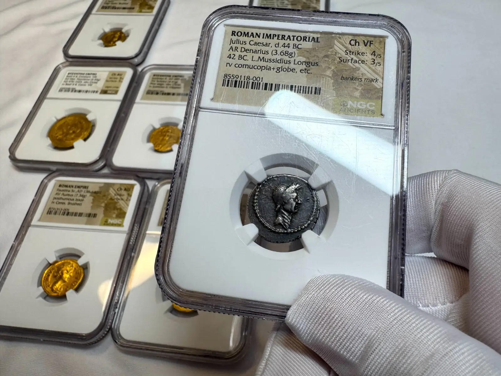 Roman Imperatorial "Julius Caesar- 1st of 12 Caesars" Denarius 44BC NGC Ch VF #118-001 21