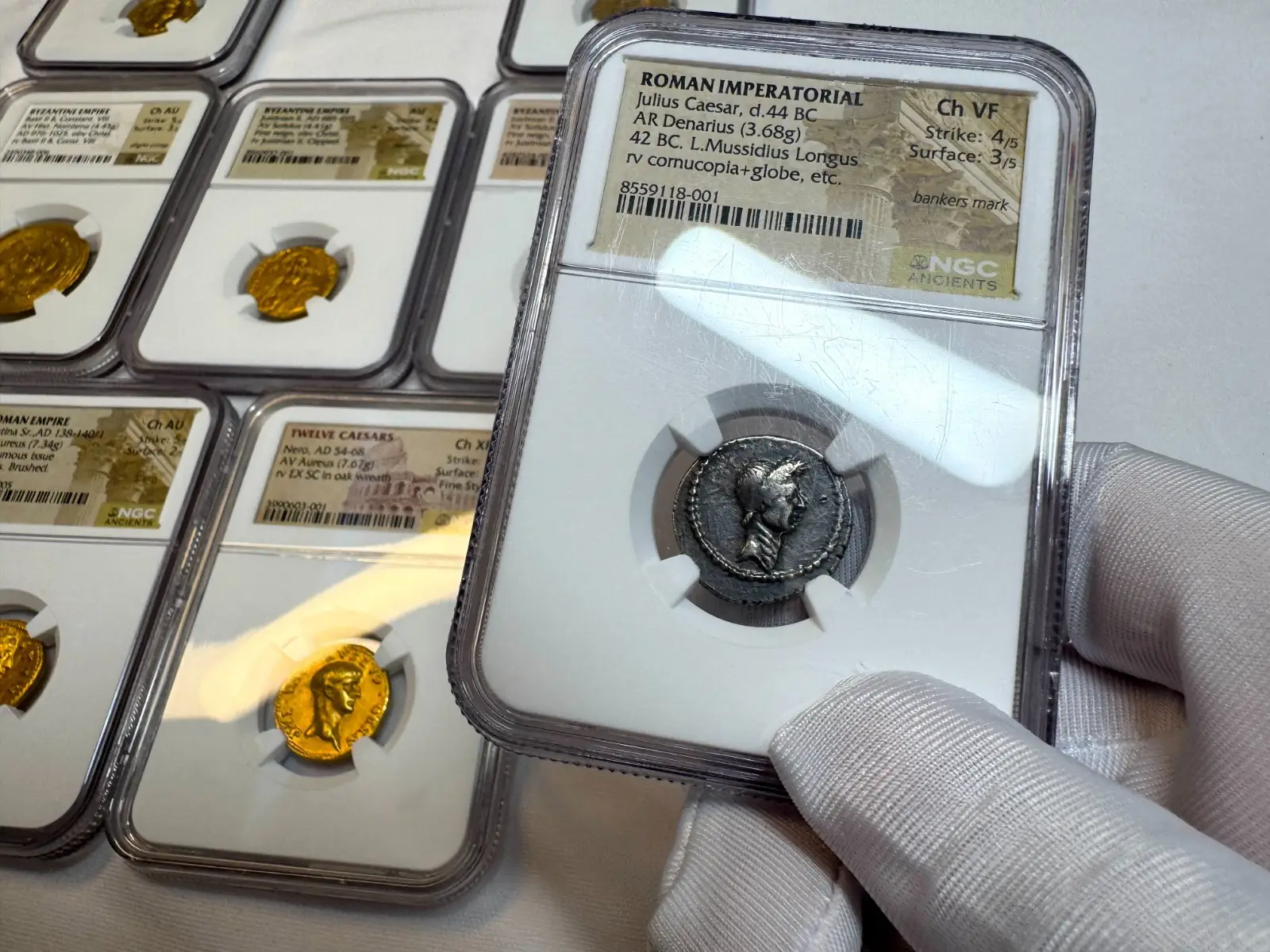 Roman Imperatorial "Julius Caesar- 1st of 12 Caesars" Denarius 44BC NGC Ch VF #118-001 20