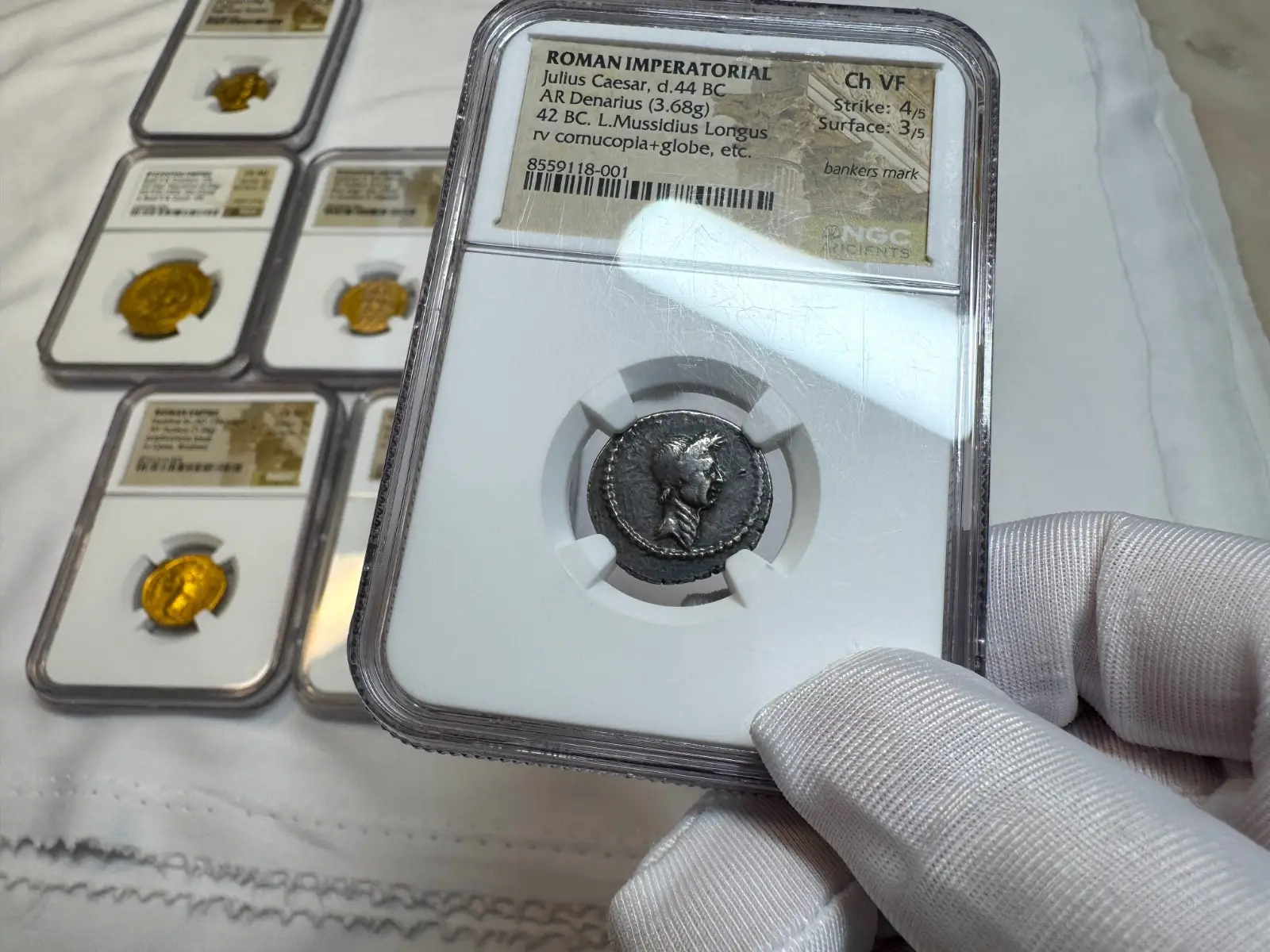 Roman Imperatorial "Julius Caesar- 1st of 12 Caesars" Denarius 44BC NGC Ch VF #118-001 18