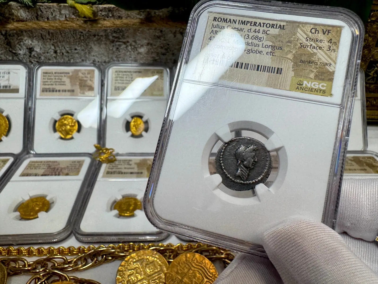 Roman Imperatorial "Julius Caesar- 1st of 12 Caesars" Denarius 44BC NGC Ch VF #118-001 12