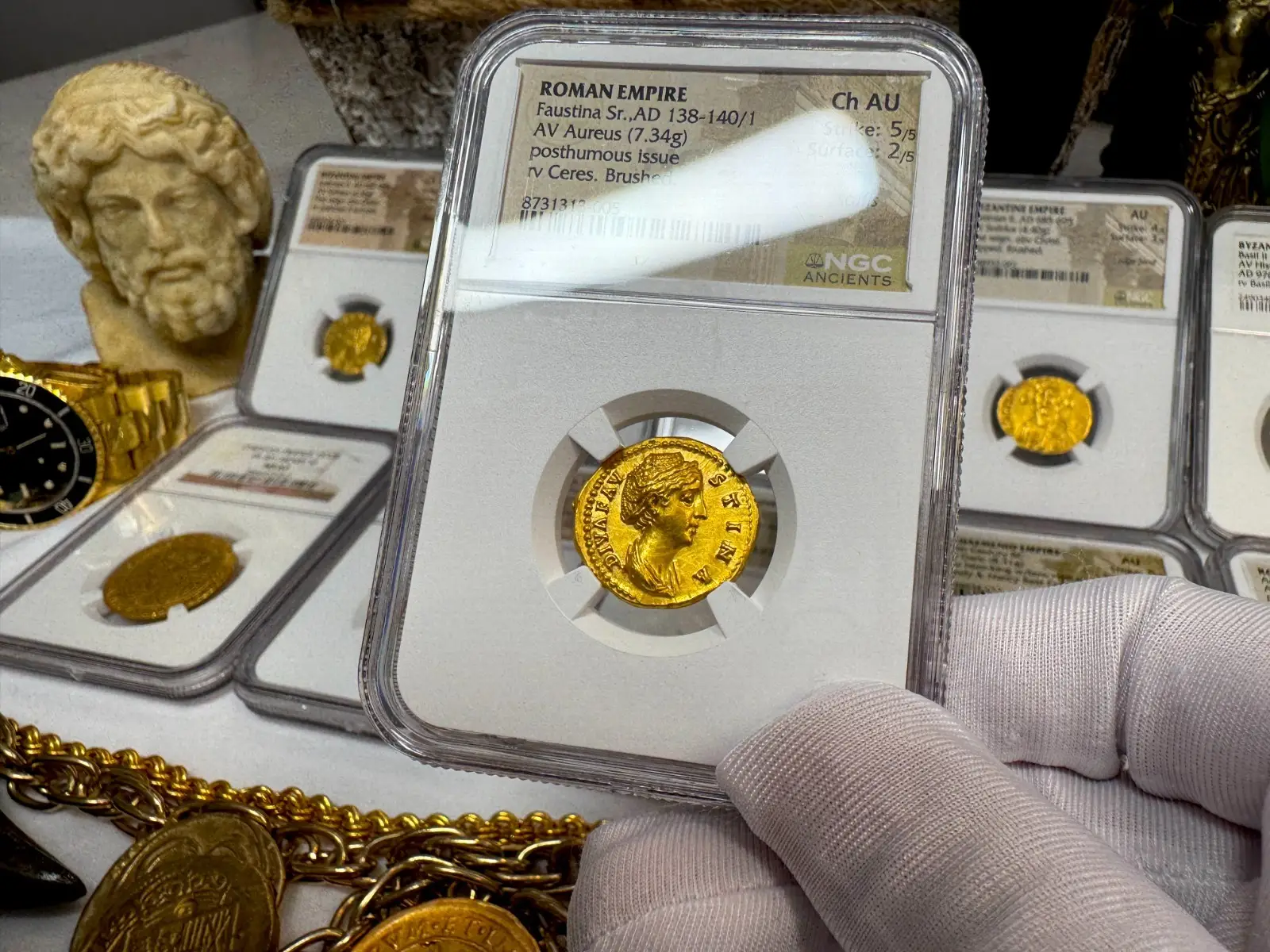 Roman Empire "Faustina Sr" 138AD Aureus NGC CH AU *Wife of Pius* #313-005 9