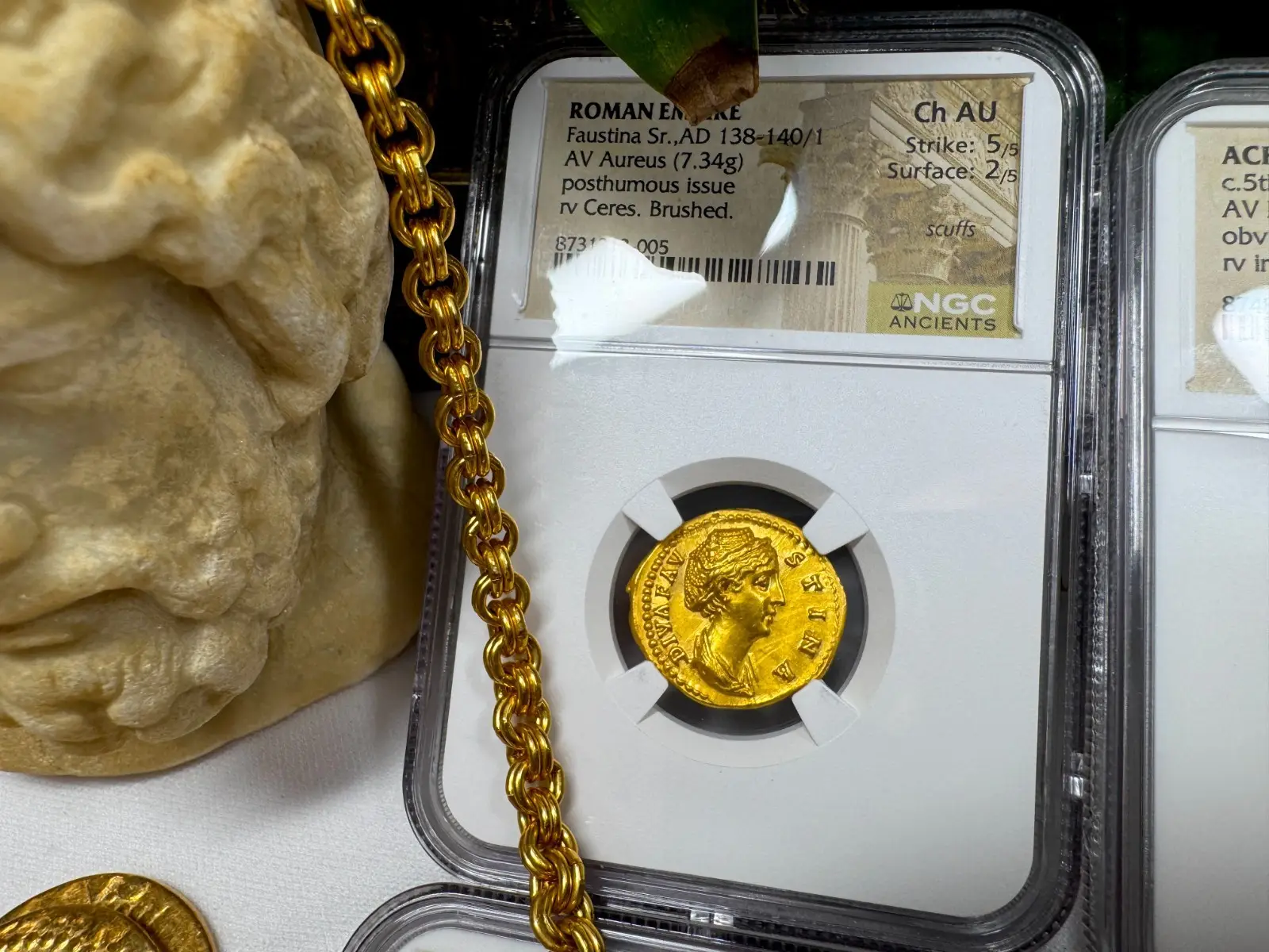 Roman Empire "Faustina Sr" 138AD Aureus NGC CH AU *Wife of Pius* #313-005 3