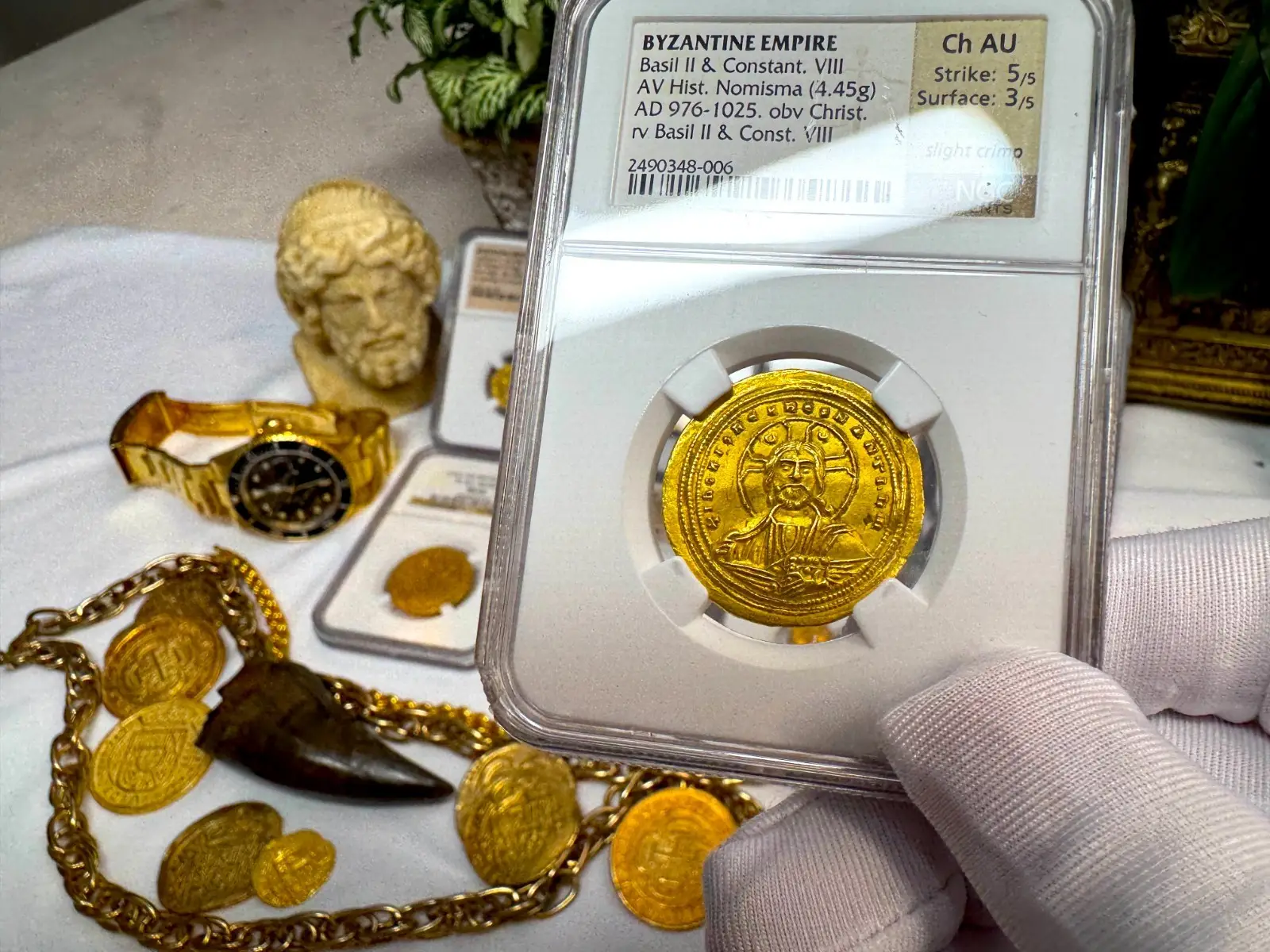 Byzantine Empire "Jesus Christ" Basil II & Constantine VIII NGC CH AU #348-006 4