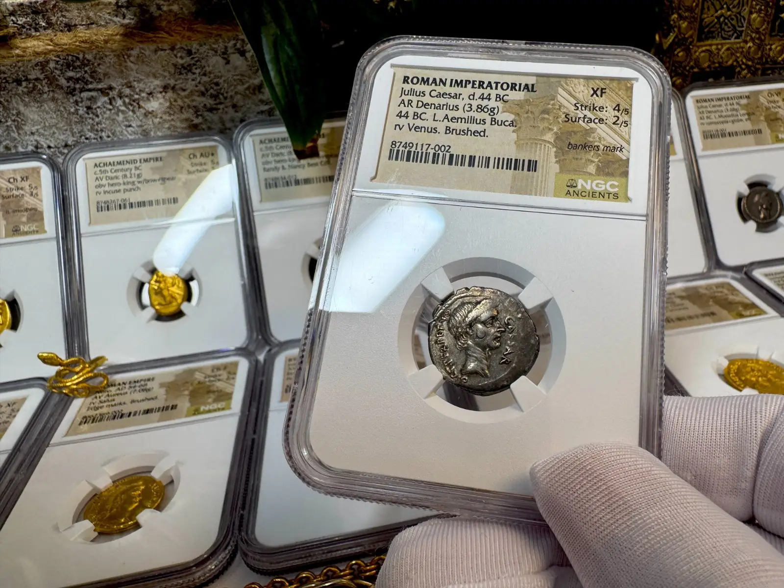 Dictator Perpetuo Roman Imperatorial"Julius Caesar- 1st of 12 Caesar's" 44BC Denarius NGC XF #117-002 21