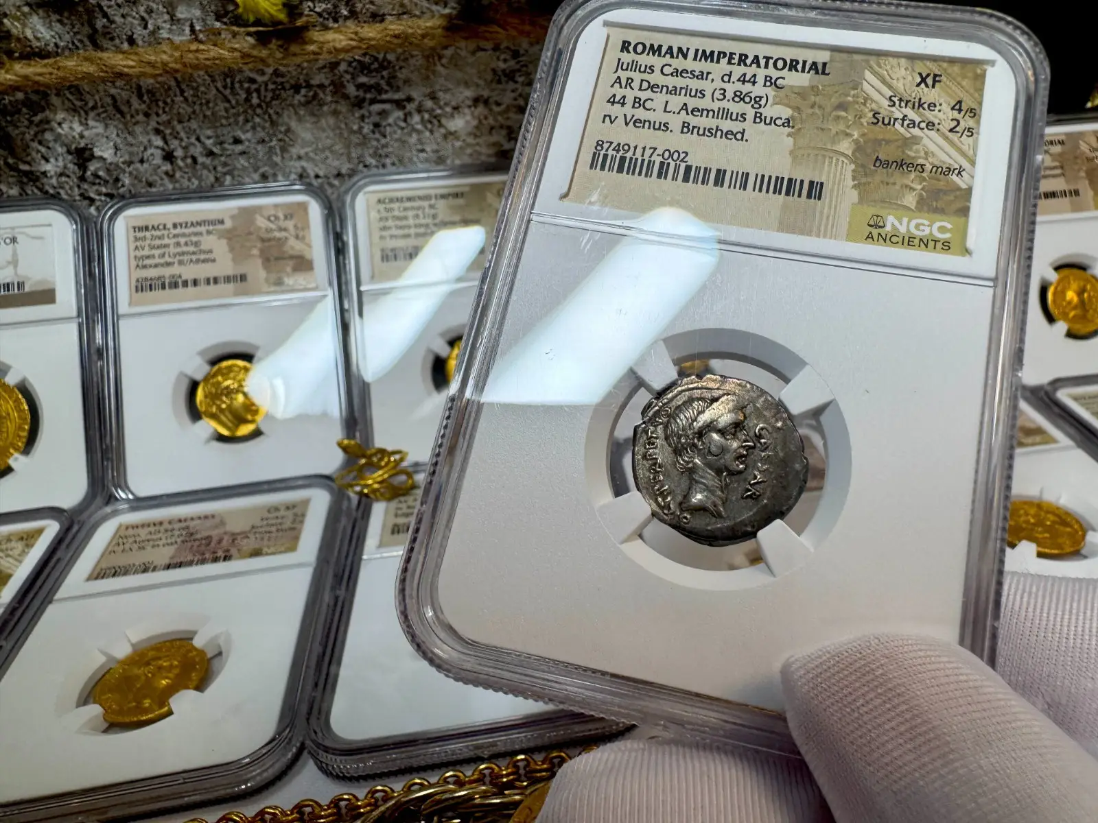 Dictator Perpetuo Roman Imperatorial"Julius Caesar- 1st of 12 Caesar's" 44BC Denarius NGC XF #117-002 15