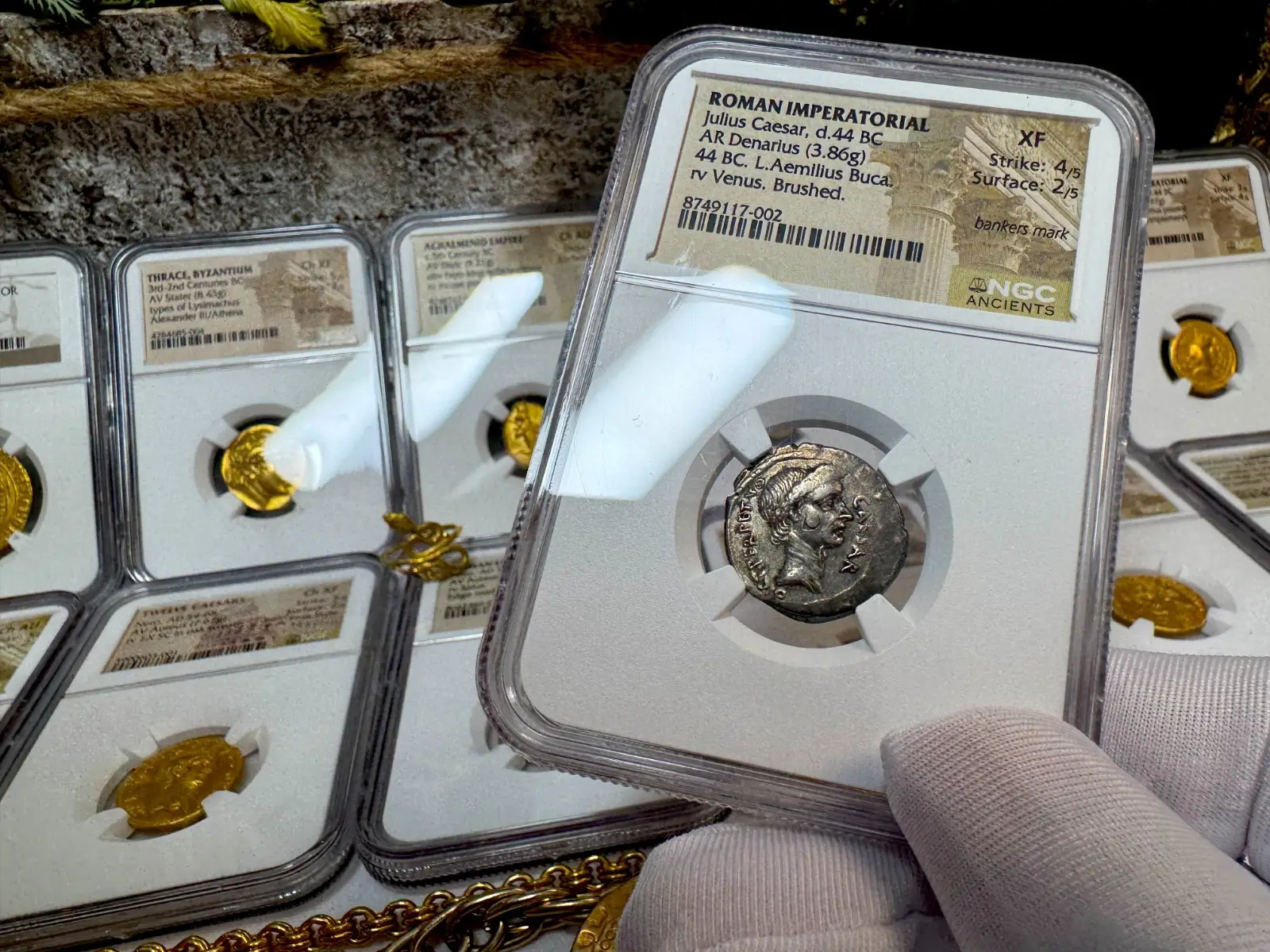 Dictator Perpetuo Roman Imperatorial"Julius Caesar- 1st of 12 Caesar's" 44BC Denarius NGC XF #117-002 2