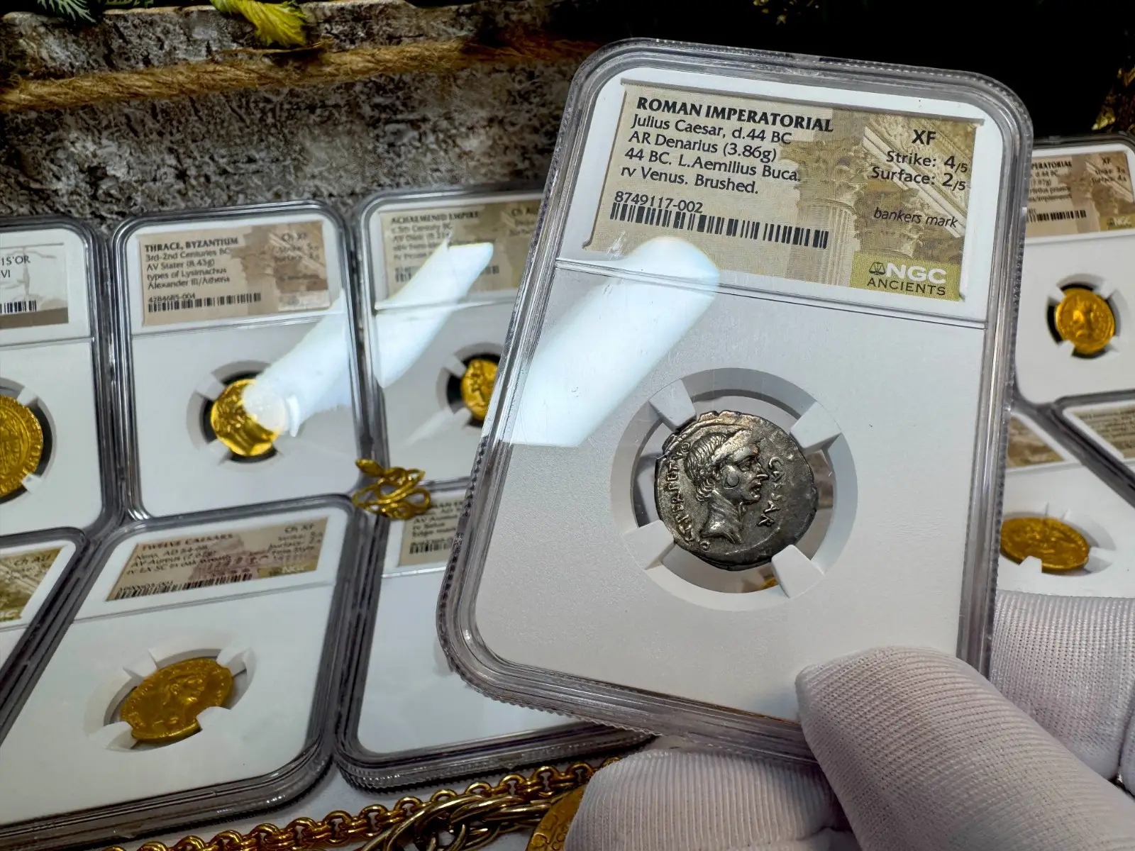 Dictator Perpetuo Roman Imperatorial"Julius Caesar- 1st of 12 Caesar's" 44BC Denarius NGC XF #117-002 3
