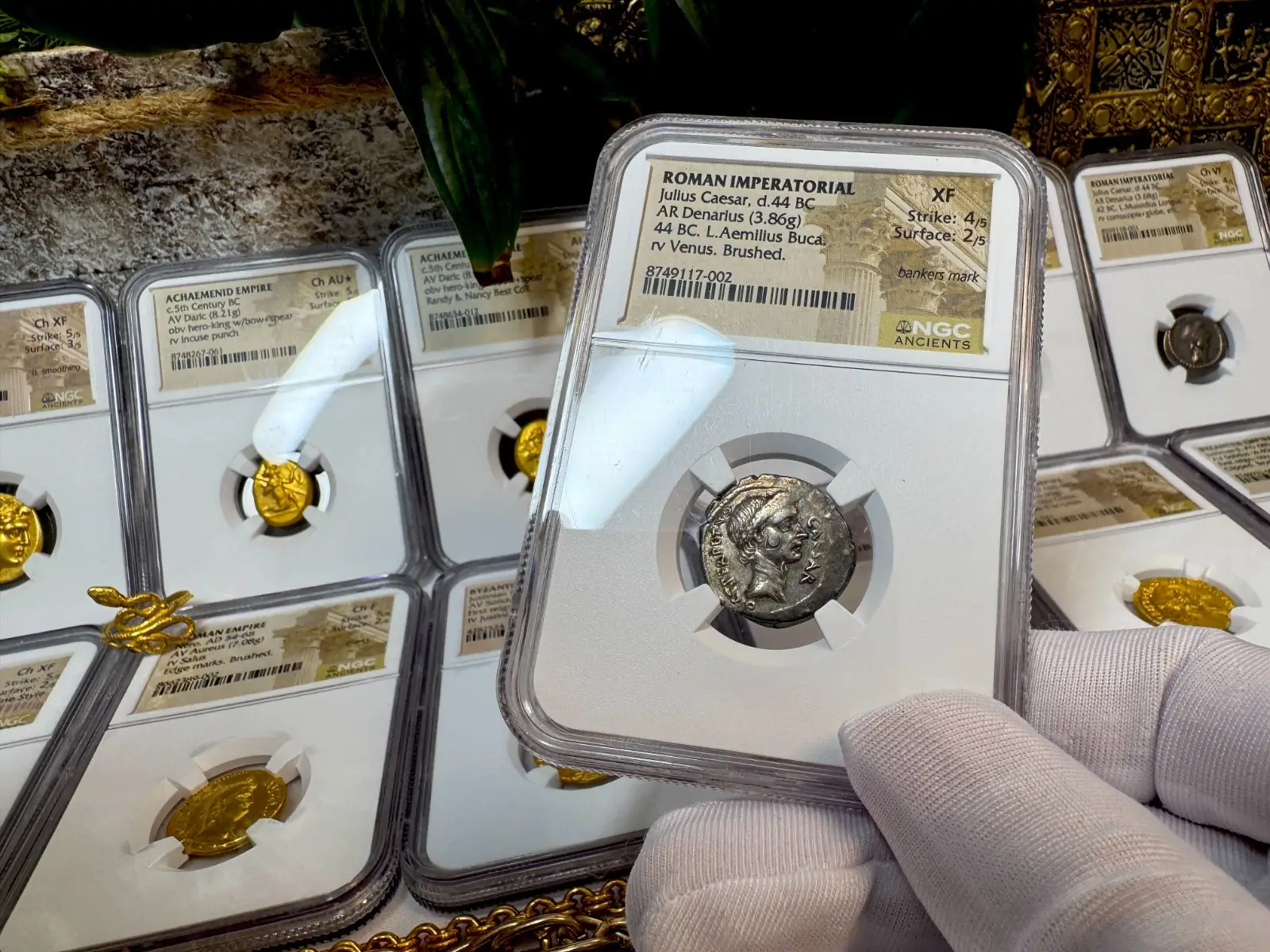 Dictator Perpetuo Roman Imperatorial"Julius Caesar- 1st of 12 Caesar's" 44BC Denarius NGC XF #117-002 8