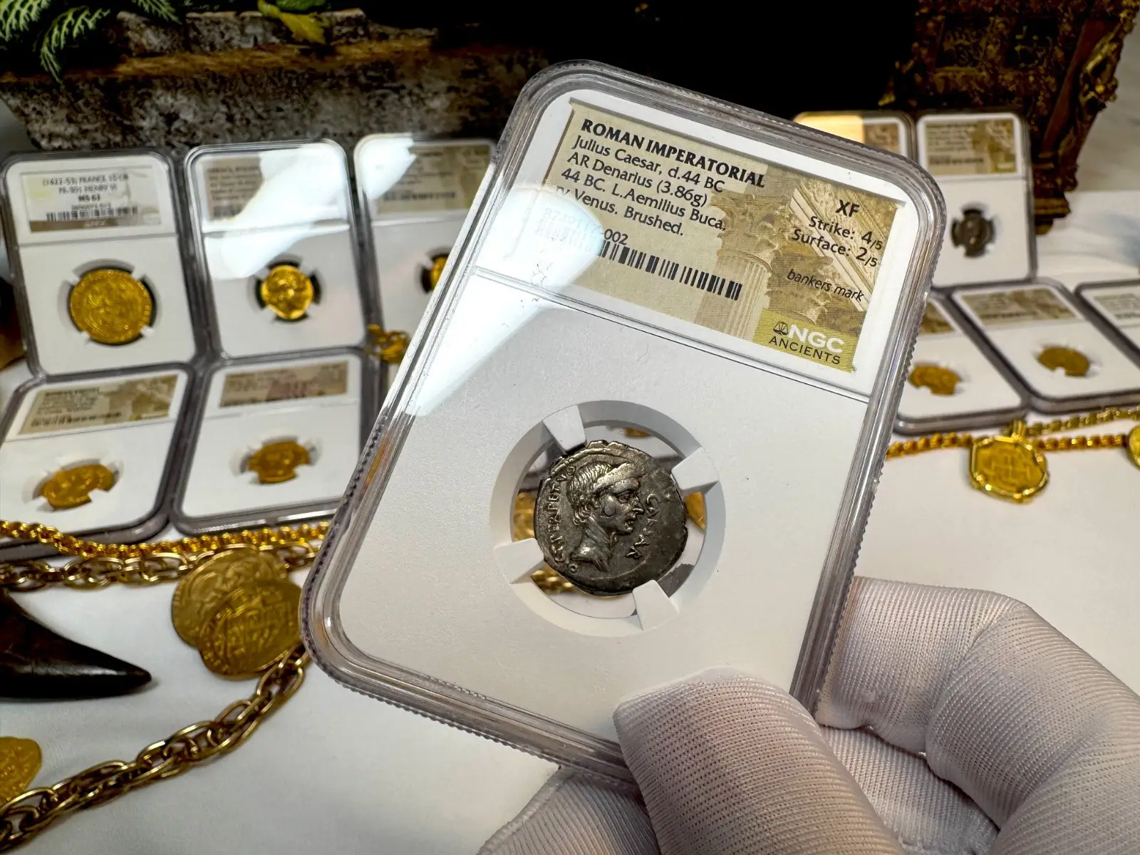 Dictator Perpetuo Roman Imperatorial"Julius Caesar- 1st of 12 Caesar's" 44BC Denarius NGC XF #117-002 16