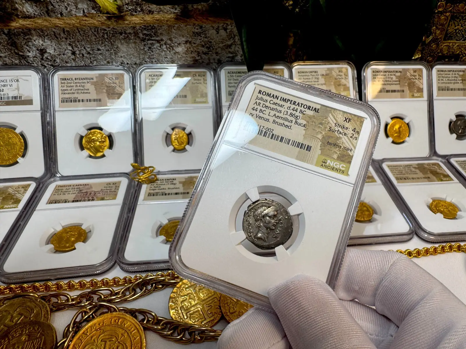 Dictator Perpetuo Roman Imperatorial"Julius Caesar- 1st of 12 Caesar's" 44BC Denarius NGC XF #117-002 19