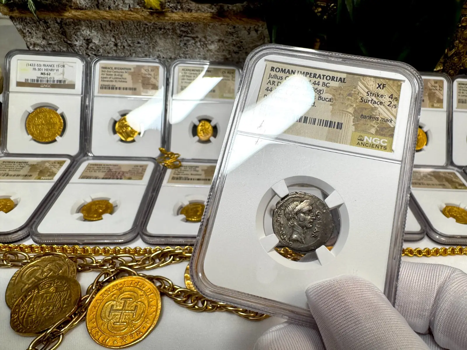 Dictator Perpetuo Roman Imperatorial"Julius Caesar- 1st of 12 Caesar's" 44BC Denarius NGC XF #117-002 22