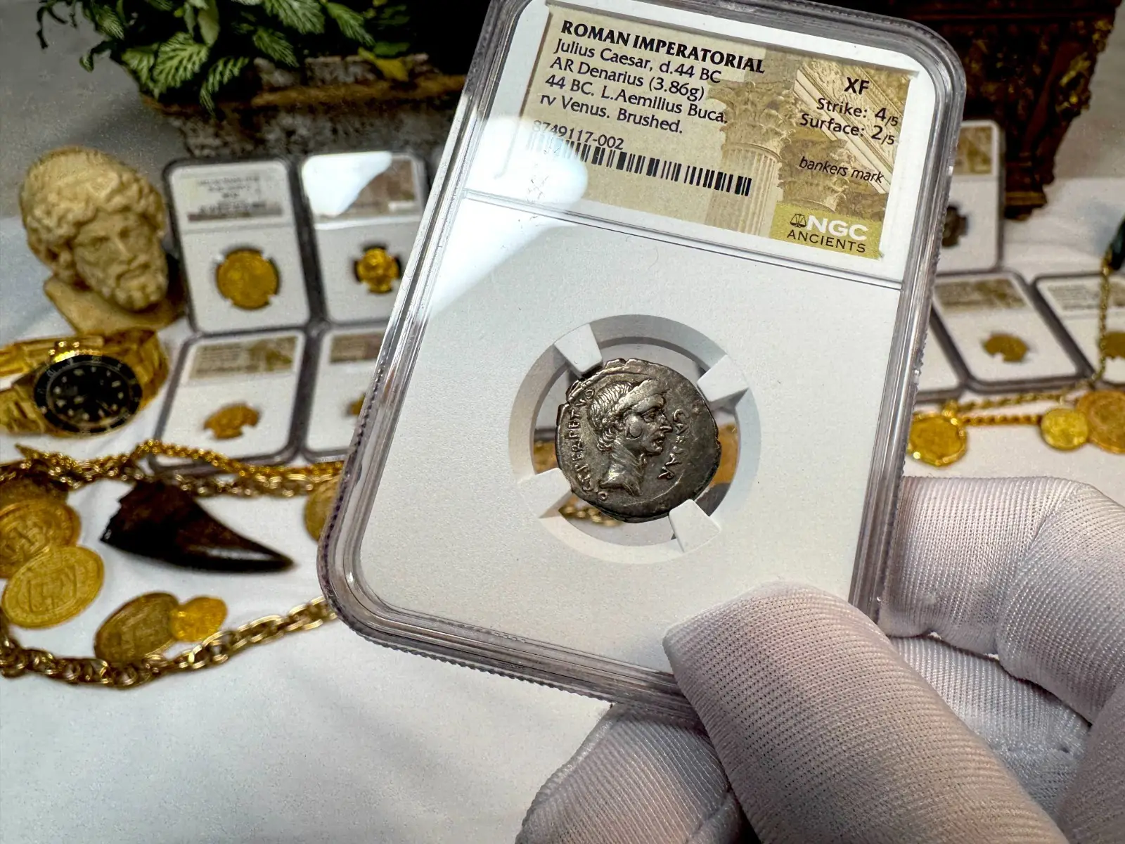 Dictator Perpetuo Roman Imperatorial"Julius Caesar- 1st of 12 Caesar's" 44BC Denarius NGC XF #117-002 7