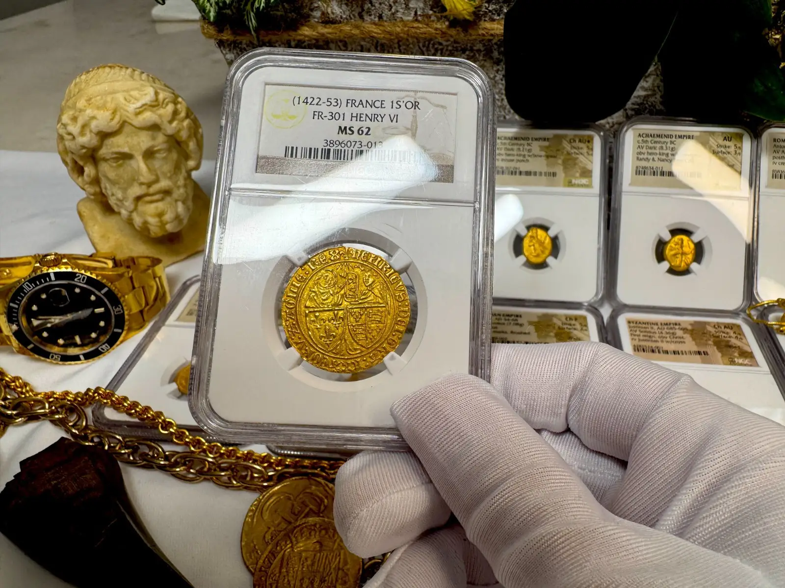 France "Virgin Mary" Henry VI 1422-53 Salut D'Or Anglo-Gallic NGC 62 #067-013 15