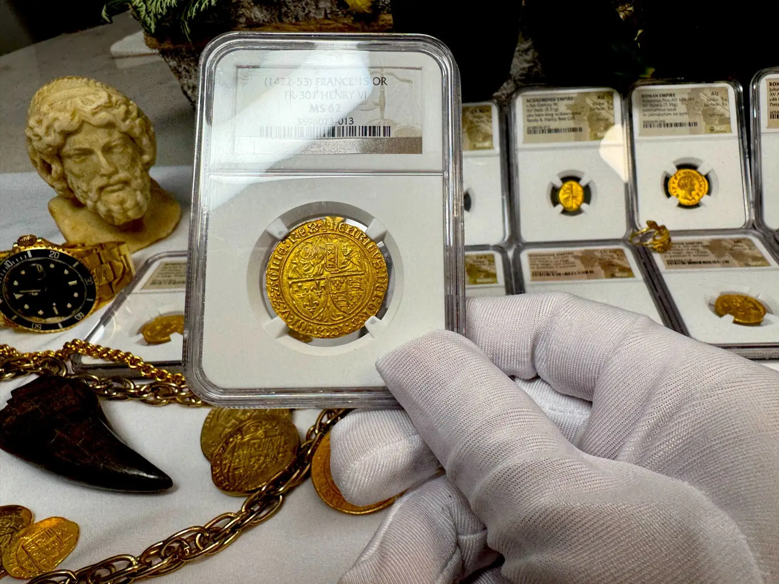 France "Virgin Mary" Henry VI 1422-53 Salut D'Or Anglo-Gallic NGC 62 #067-013 7