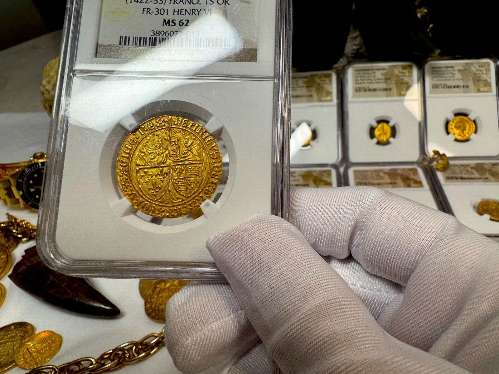France "Virgin Mary" Henry VI 1422-53 Salut D'Or Anglo-Gallic NGC 62 #067-013 10