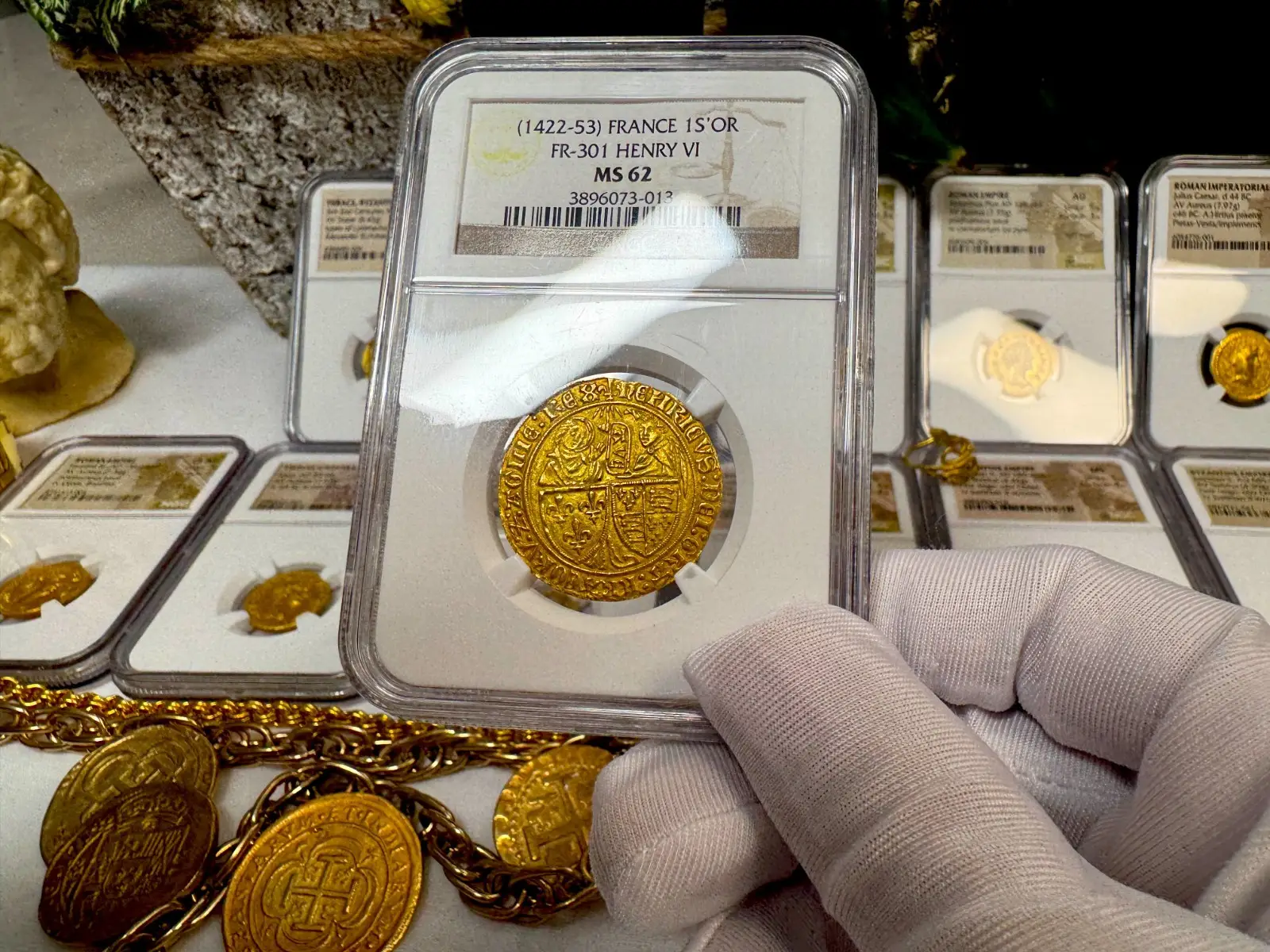 France "Virgin Mary" Henry VI 1422-53 Salut D'Or Anglo-Gallic NGC 62 #067-013 13