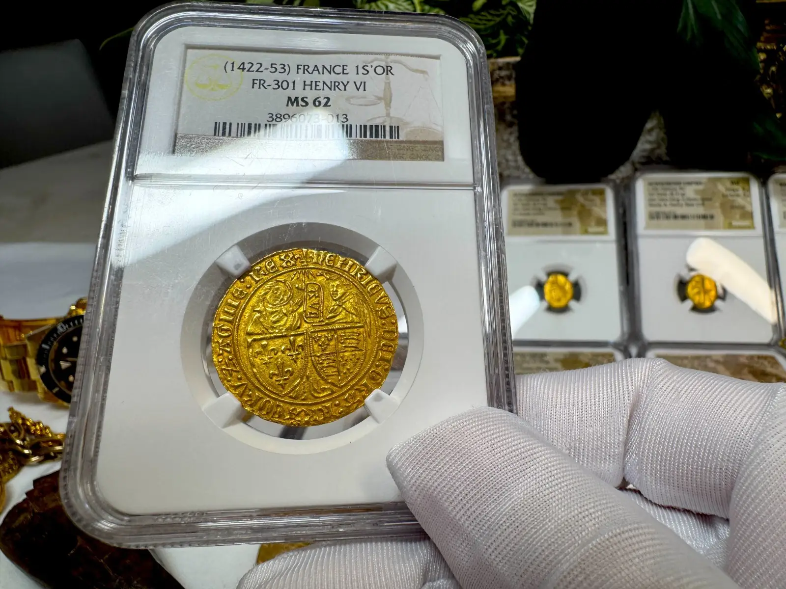France "Virgin Mary" Henry VI 1422-53 Salut D'Or Anglo-Gallic NGC 62 #067-013 23