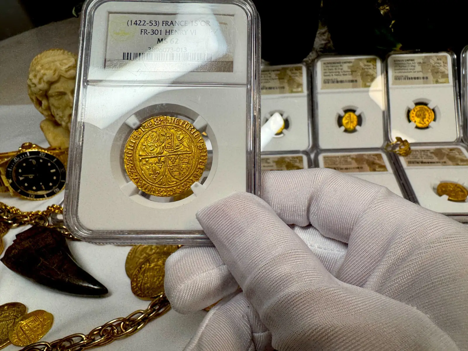 France "Virgin Mary" Henry VI 1422-53 Salut D'Or Anglo-Gallic NGC 62 #067-013 9