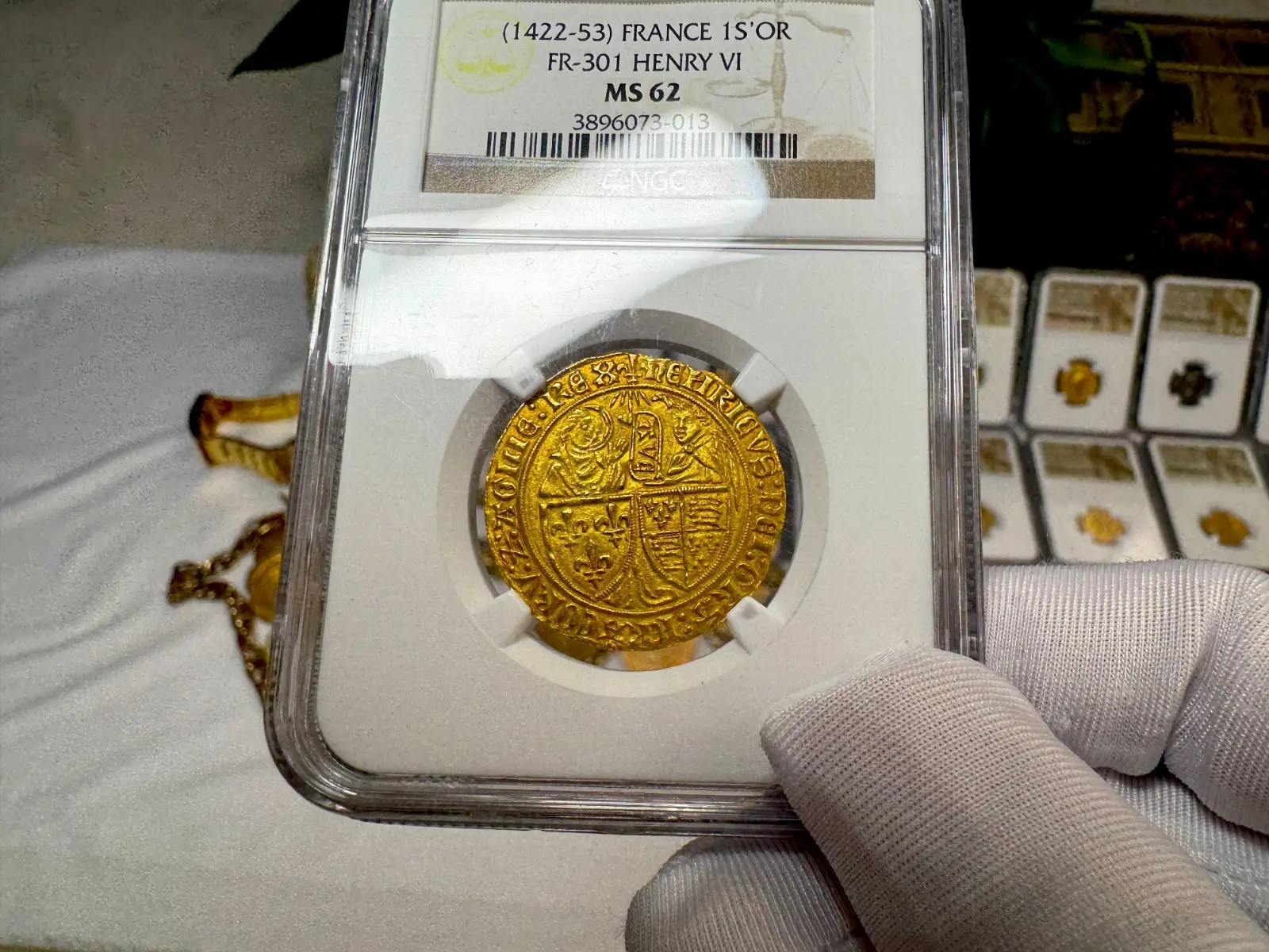 France "Virgin Mary" Henry VI 1422-53 Salut D'Or Anglo-Gallic NGC 62 #067-013 17