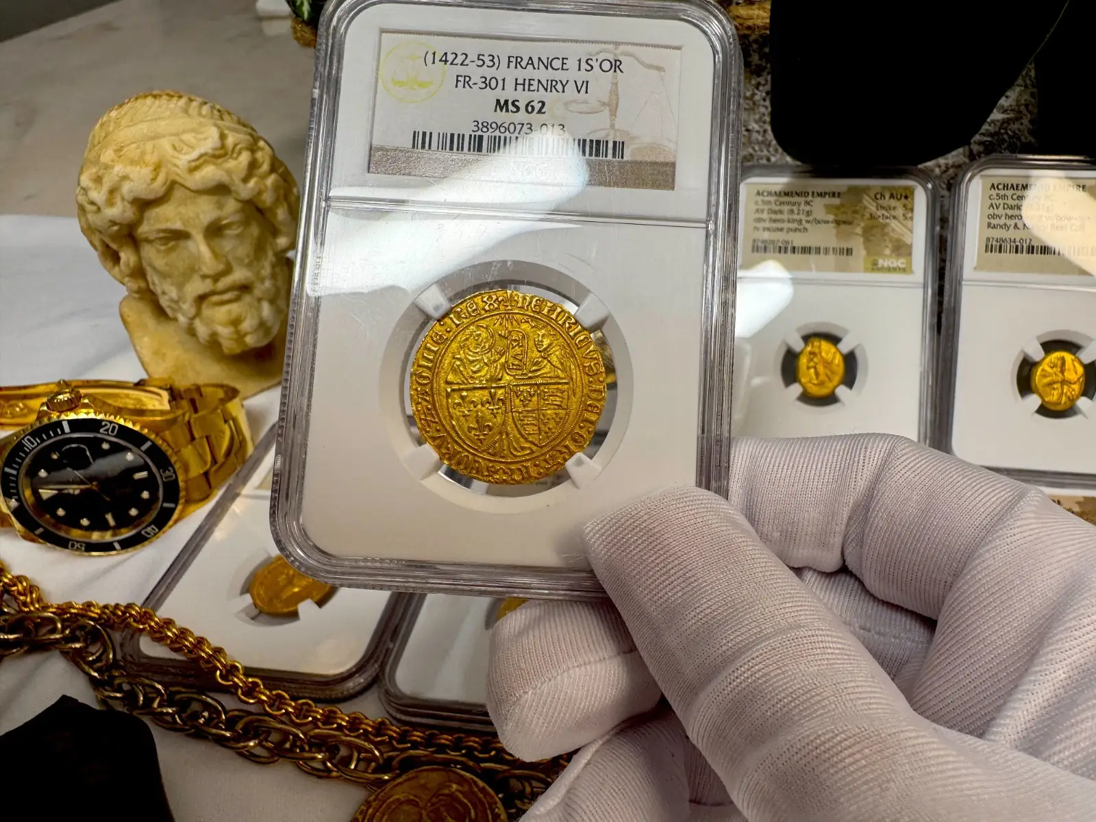 France "Virgin Mary" Henry VI 1422-53 Salut D'Or Anglo-Gallic NGC 62 #067-013 21
