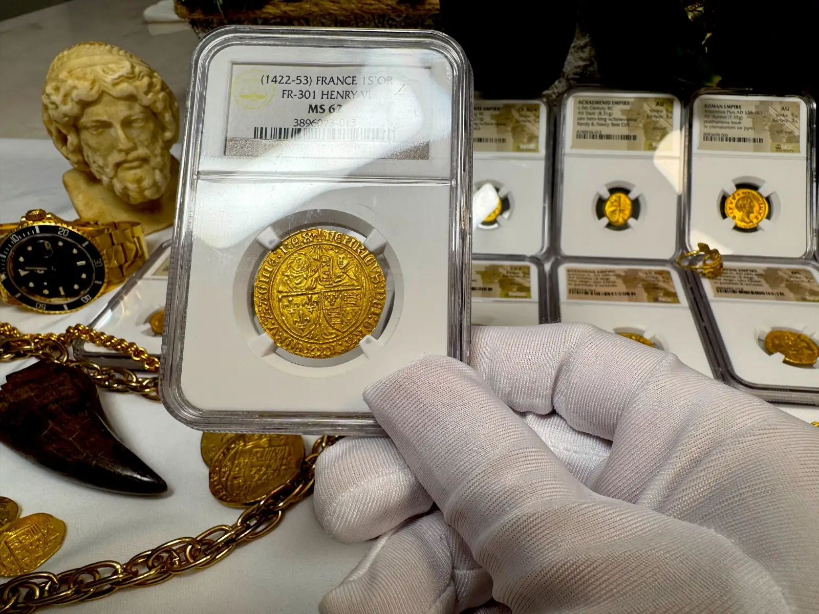 France "Virgin Mary" Henry VI 1422-53 Salut D'Or Anglo-Gallic NGC 62 #067-013 12