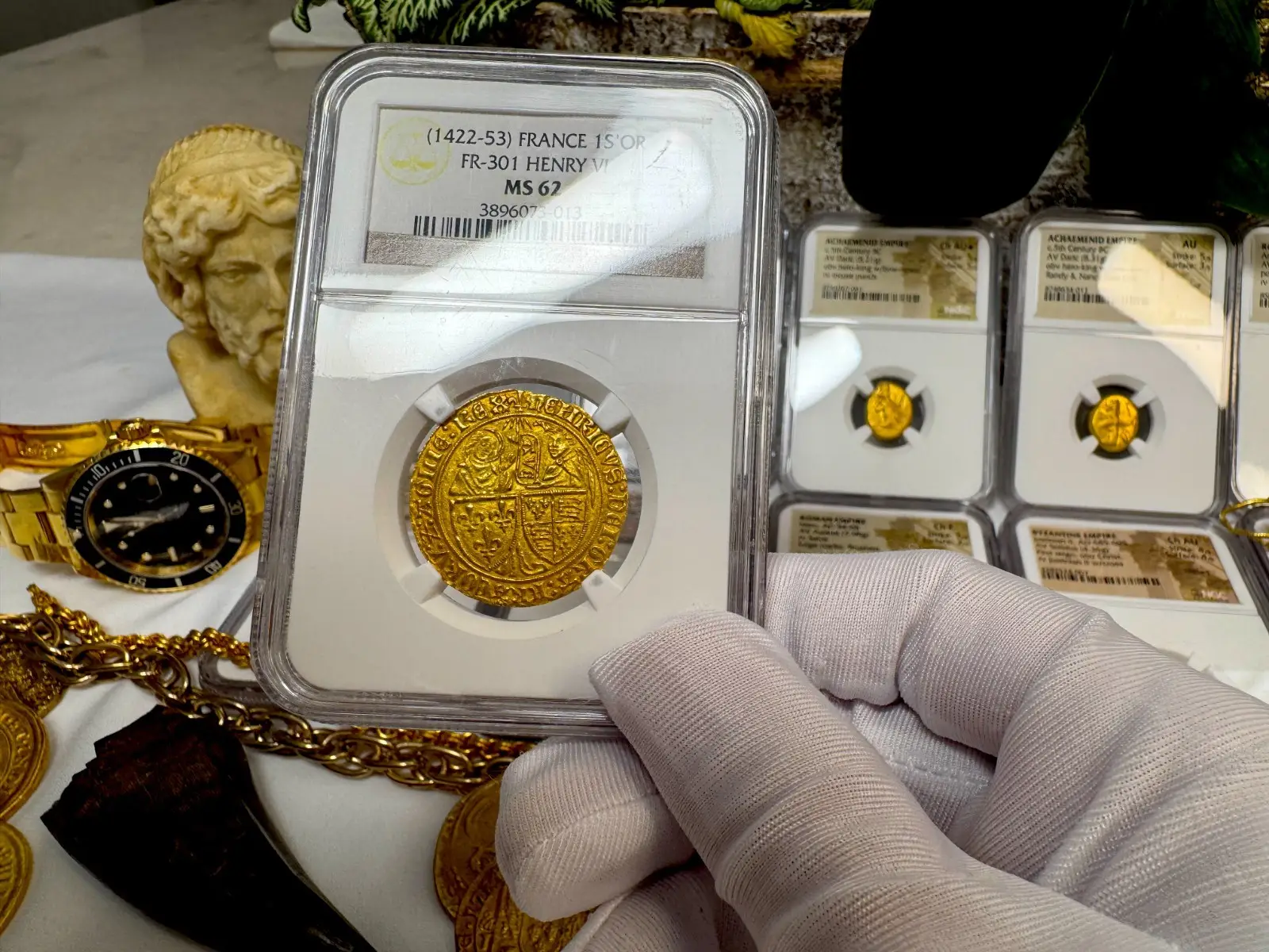 France "Virgin Mary" Henry VI 1422-53 Salut D'Or Anglo-Gallic NGC 62 #067-013 14