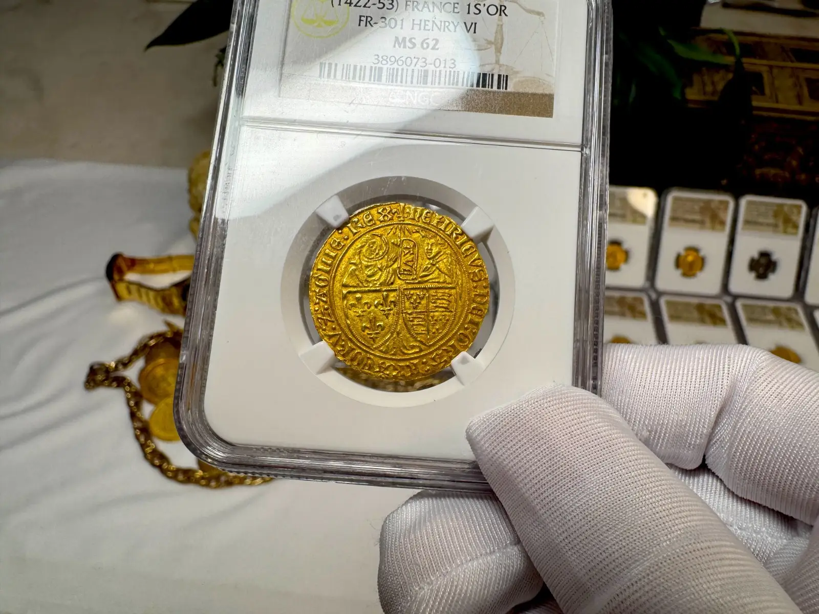 France "Virgin Mary" Henry VI 1422-53 Salut D'Or Anglo-Gallic NGC 62 #067-013 16