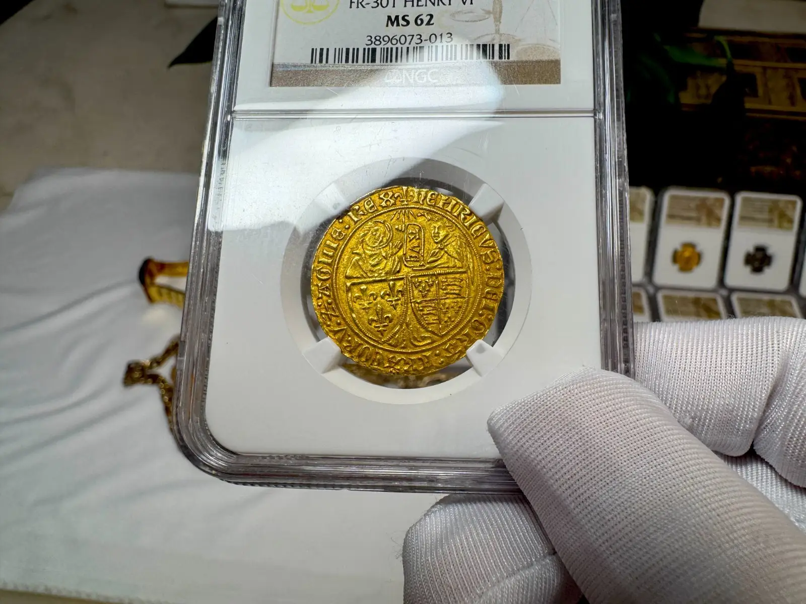 France "Virgin Mary" Henry VI 1422-53 Salut D'Or Anglo-Gallic NGC 62 #067-013 18