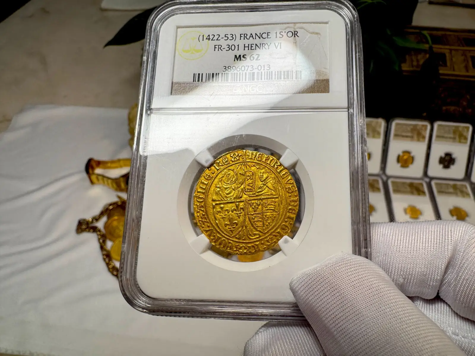 France "Virgin Mary" Henry VI 1422-53 Salut D'Or Anglo-Gallic NGC 62 #067-013 19
