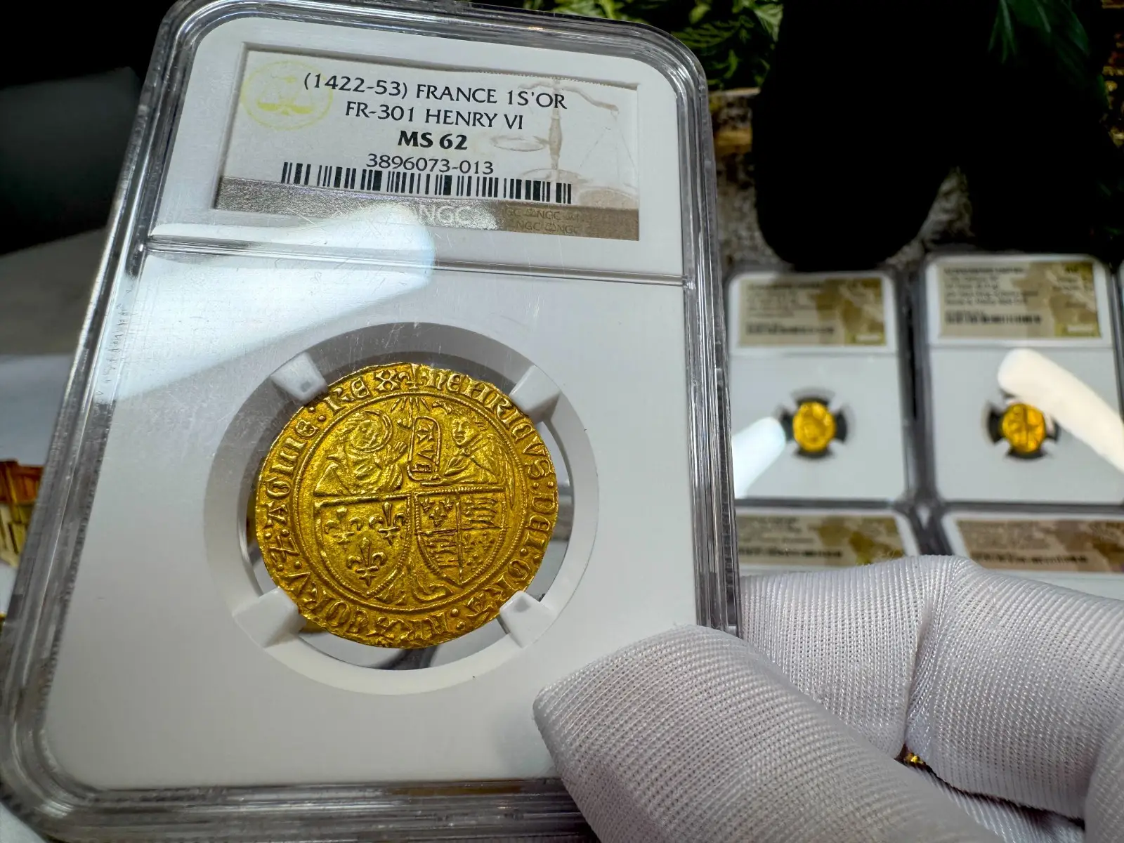 France "Virgin Mary" Henry VI 1422-53 Salut D'Or Anglo-Gallic NGC 62 #067-013 24