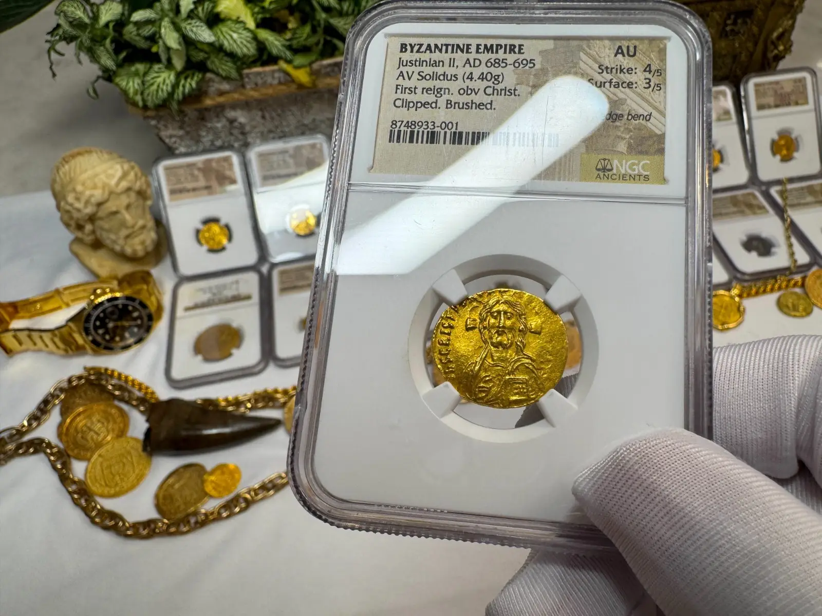 Byzantine Empire "Jesus Christ" 685AD Justinian II Solidus NGC AU #933-001 22