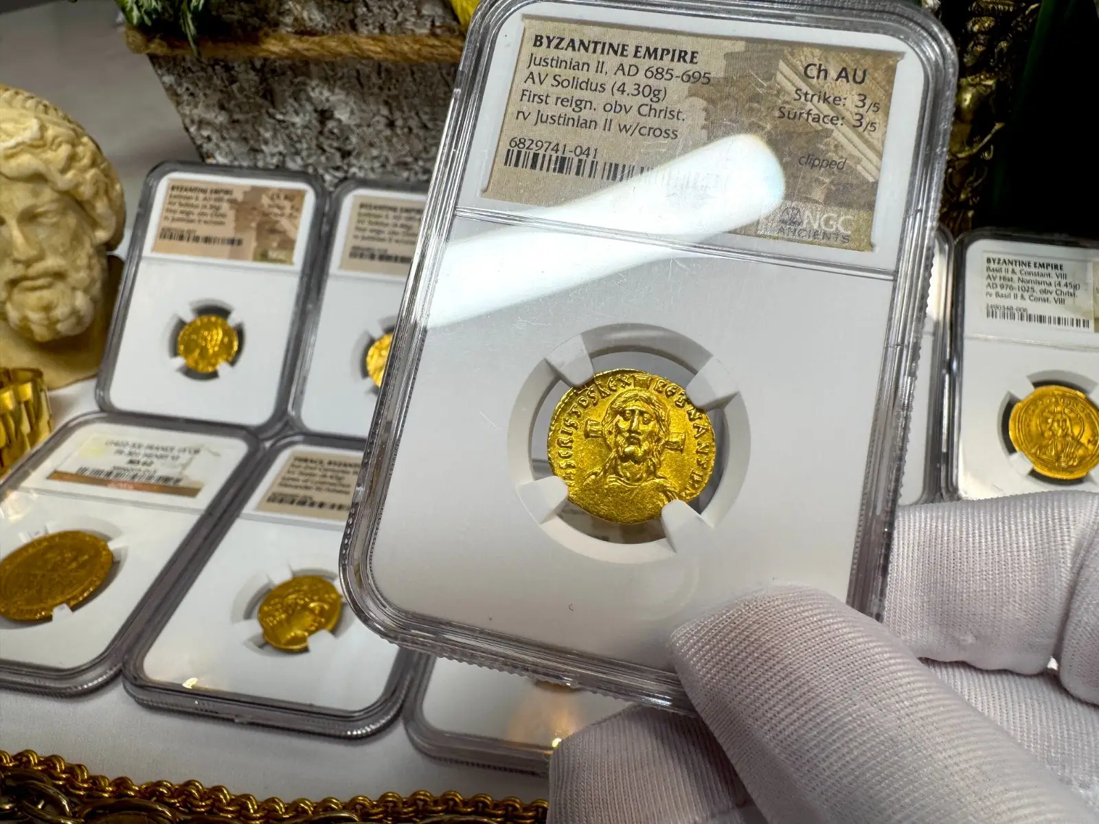 Byzantine Empire "JESUS CHRIST" Justinian II First Reign NGC CH AU #741-041 16