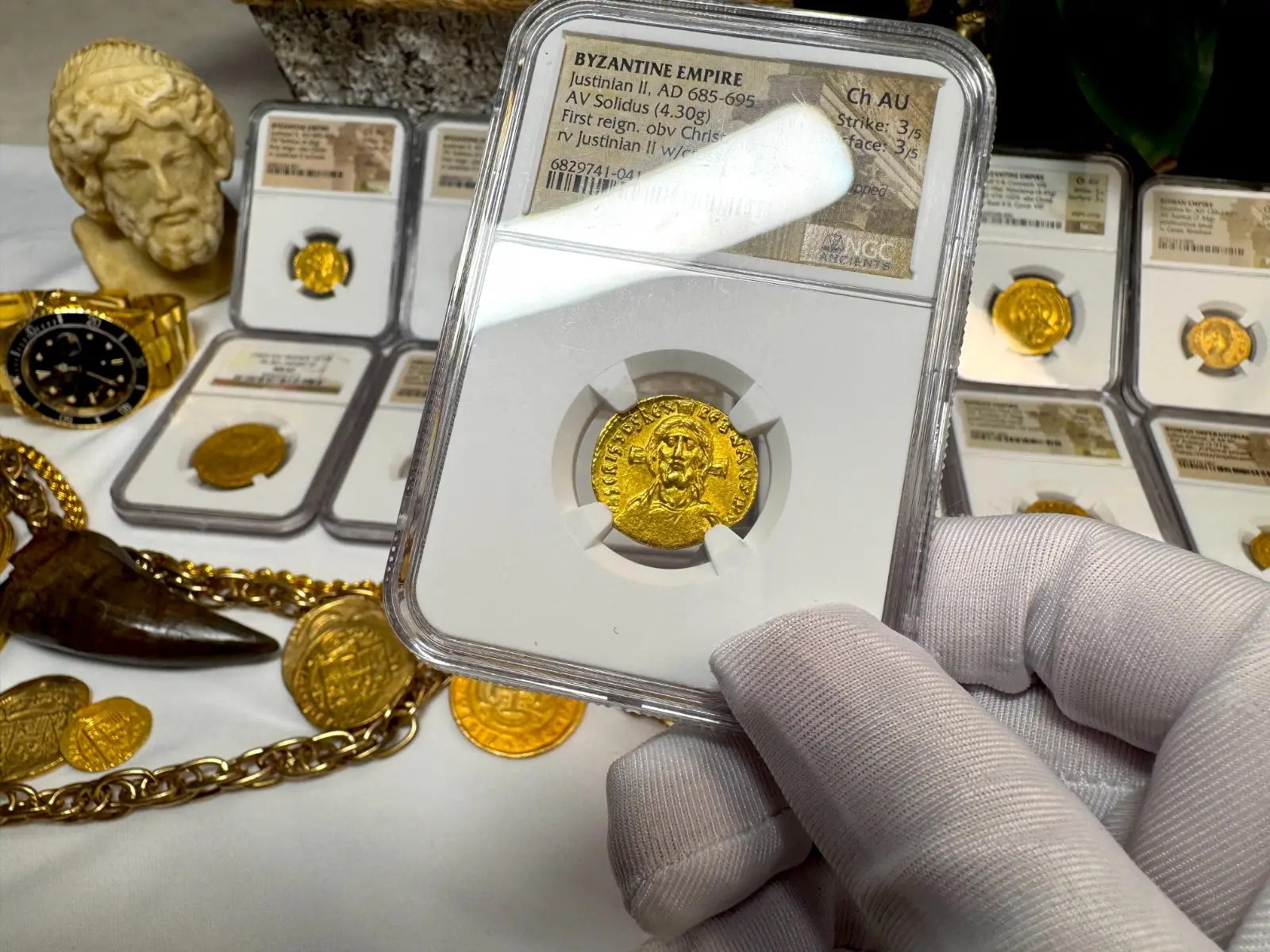 Byzantine Empire "JESUS CHRIST" Justinian II First Reign NGC CH AU #741-041 13