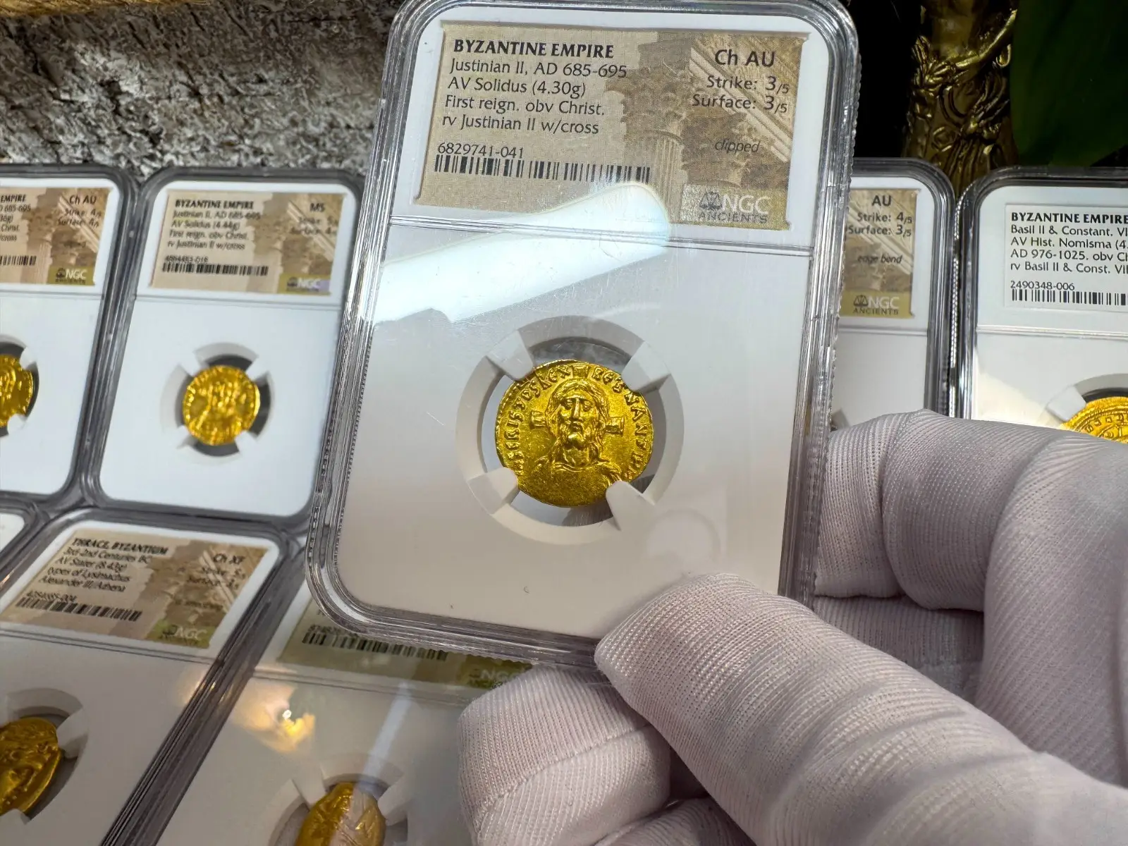 Byzantine Empire "JESUS CHRIST" Justinian II First Reign NGC CH AU #741-041 20