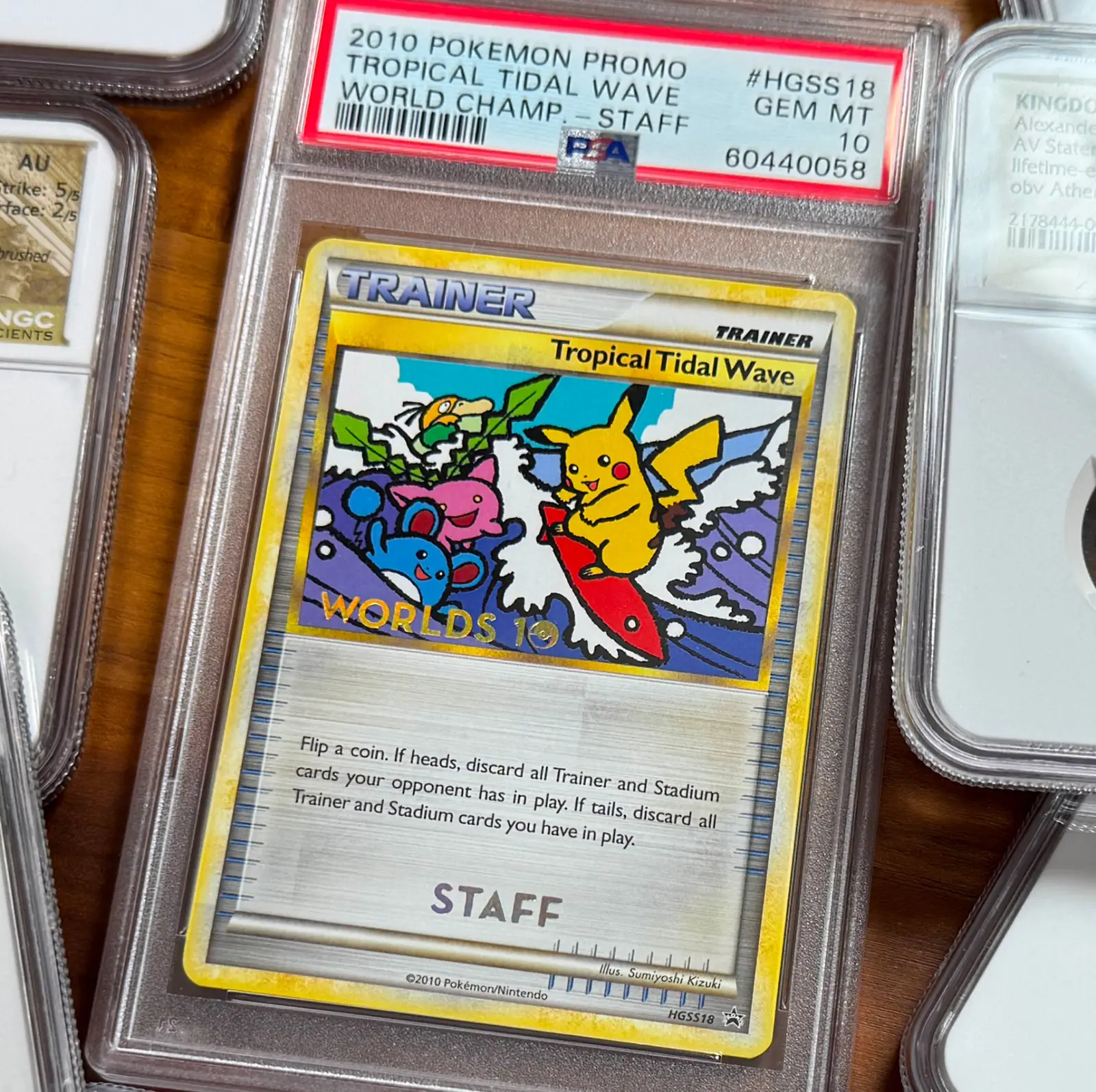 POP 8! ~ PSA 10 Tropica Tidal Wave *Staff Card* Pokemon World Champ Pikachu