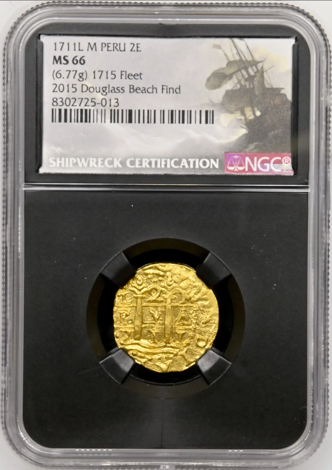 Peru 2 Escudos 1711 "1715 Fleet Shipwreck- Douglas Beach Find 2015" NGC 66